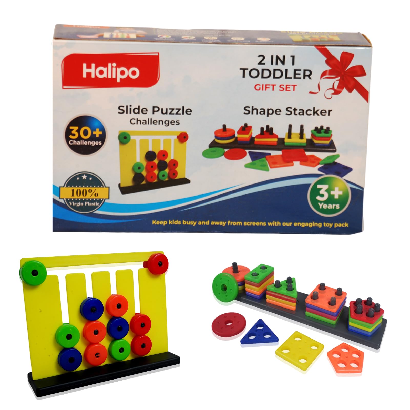 Halipo 2-in-1 Combo Gift Set: Montessori Slide Puzzle & Geometric Shape Stacker for Kids – Perfect Brain Teaser & Shape Sorter Toy (B0D77GF5LL) Amazon Price History, Amazon Price Tracker