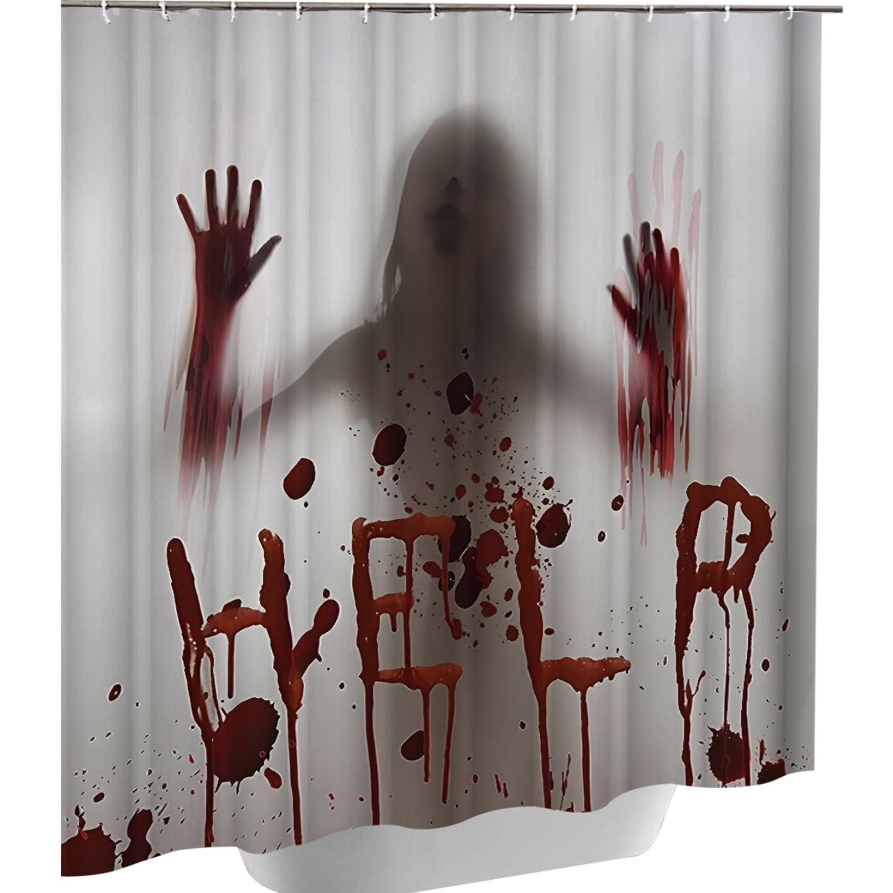 Comebachome 71x71 Waterproof Scary HELP Shower Curtain, Halloween Bathroom Decor with Hooks Haunted House