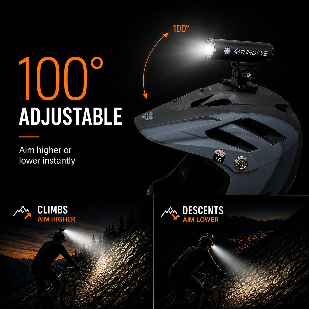 BrightRoad Lampe de casque de vélo 8500 lumens, phare de vélo avec 7 modes, distance d'ajustement de 650, lumières de vélo rechargeables pour conduite de nuit, support de casque de vélo, phare de vélo