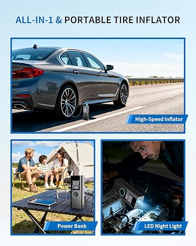 Miniatura 8 de Compresor de aire portátil para inflador de neumáticos, bomba de neumáticos 4 veces más rápida y 150 PSI para automóvil, moto y bicicleta, apagado