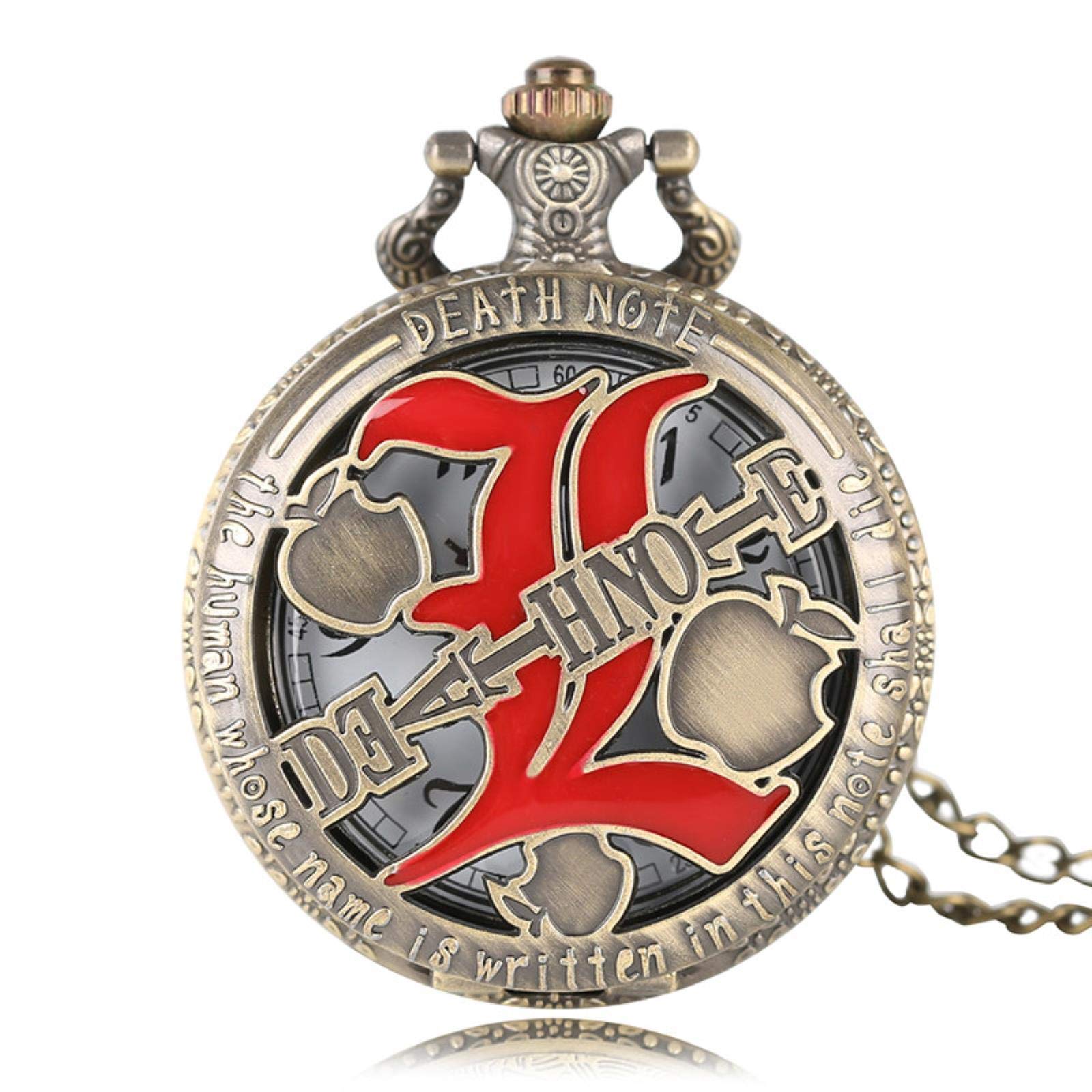Huibbgo Women's Bronze Death Note Full Hunter Quartz Pocket Watch Gift Roman Numeral Necklace Men Watches Copper Clock,Default