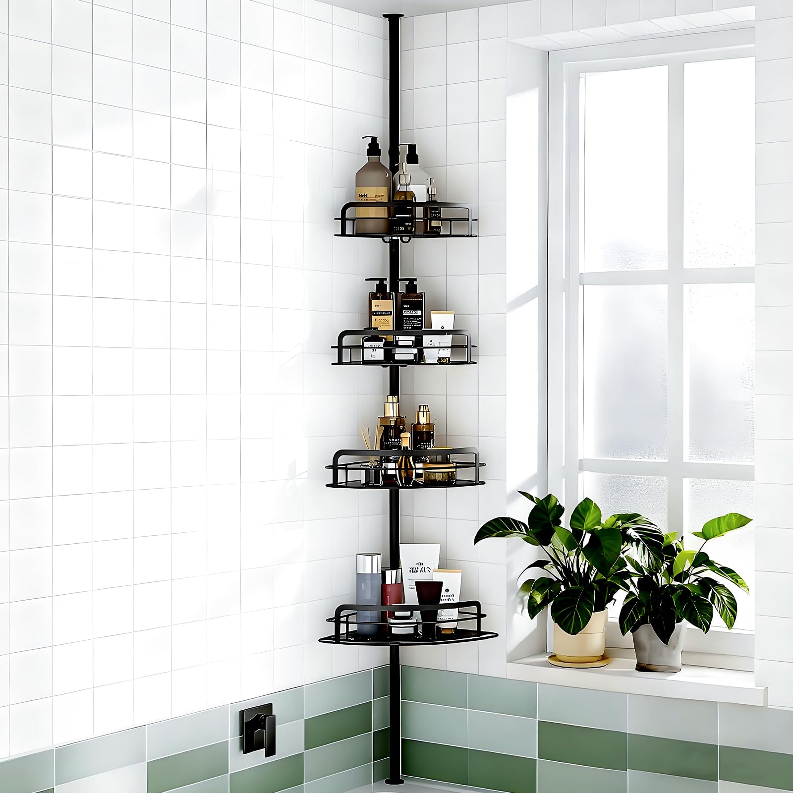 Irosiy Corner Shower Caddy Tension Pole 4-Tier Bathroom Organizer Height-adjustable bathroom shelf Stainless Steel Corner Shower Shelf 33