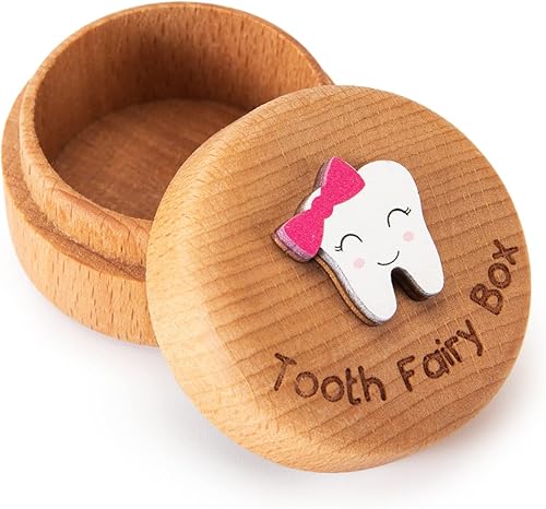 Caja de madera de hadas de dientes para niñas y niños, bonita caja de dientes con diente 3D, almacenamiento de dientes perdidos para niños, caja de