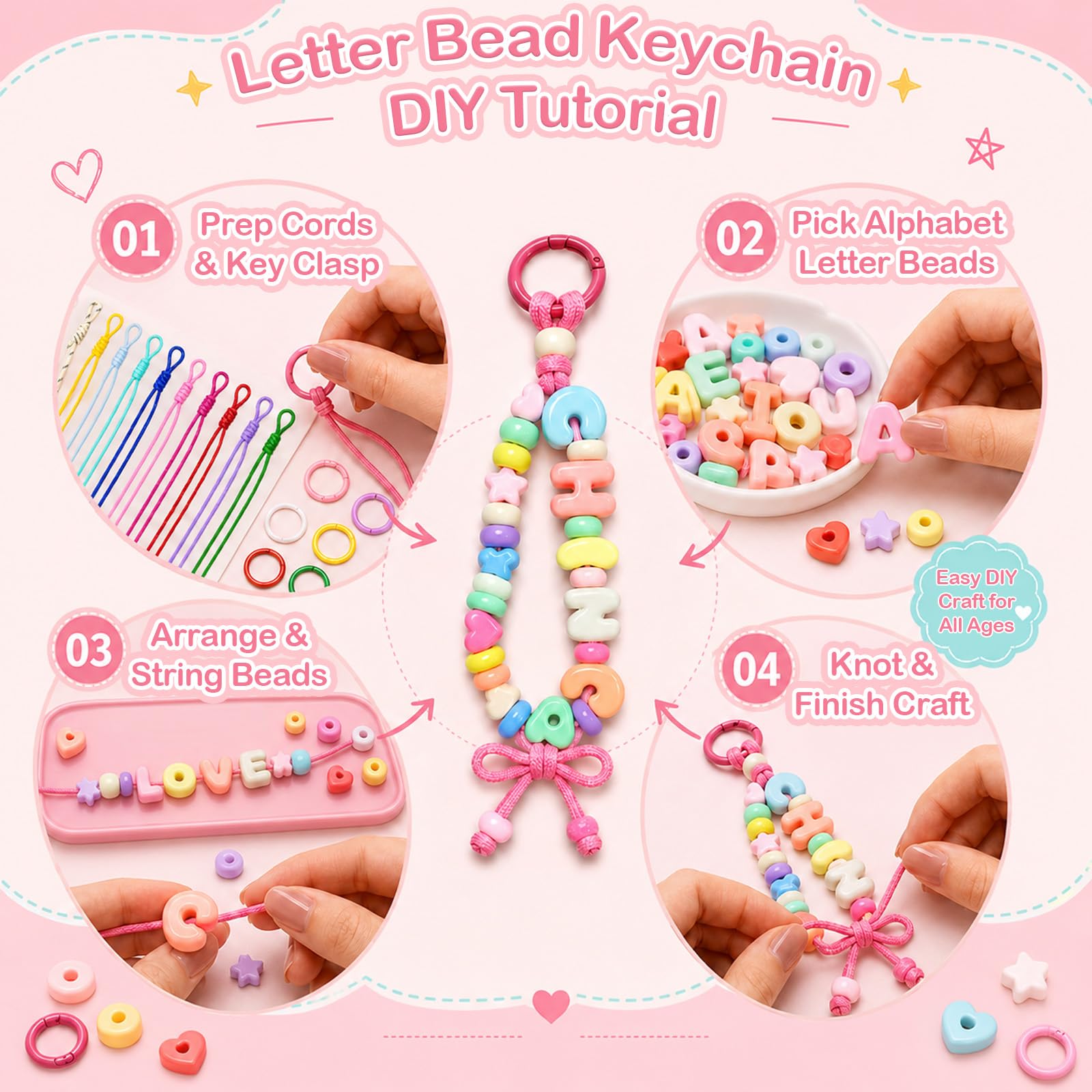 Kasmena Kit fai da te con perline a forma di bolla dell'alfabeto, 420 perline per braccialetti personalizzati, gioielli dell'amicizia e kit regalo per ragazze e adolescenti, set di ciondoli per borse