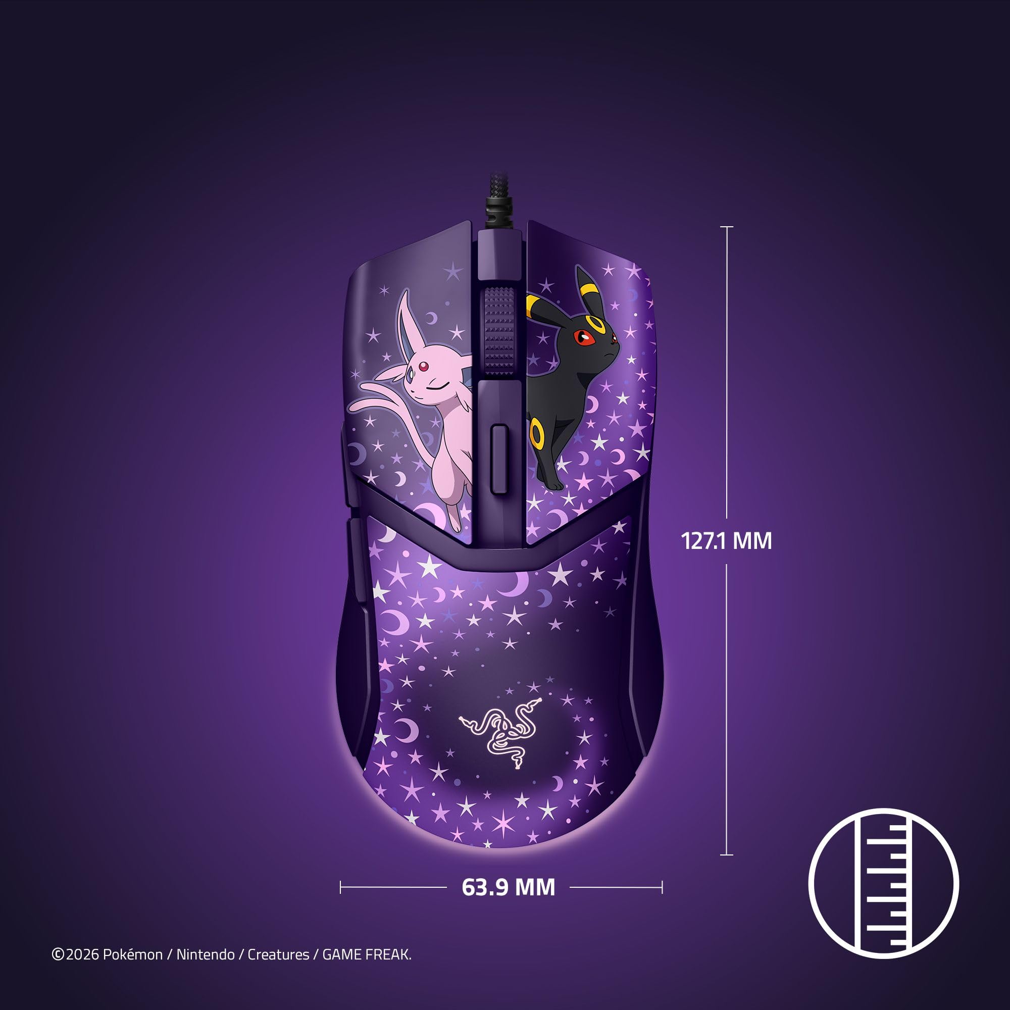 Razer Cobra Pokémon Espeon & Umbreon Edition - Mouse da gioco leggero con cavo e illuminazione Chroma RGB - 58 g - 8500 DPI - Cavo Speedflex | Edizione Espeon & Umbreon
