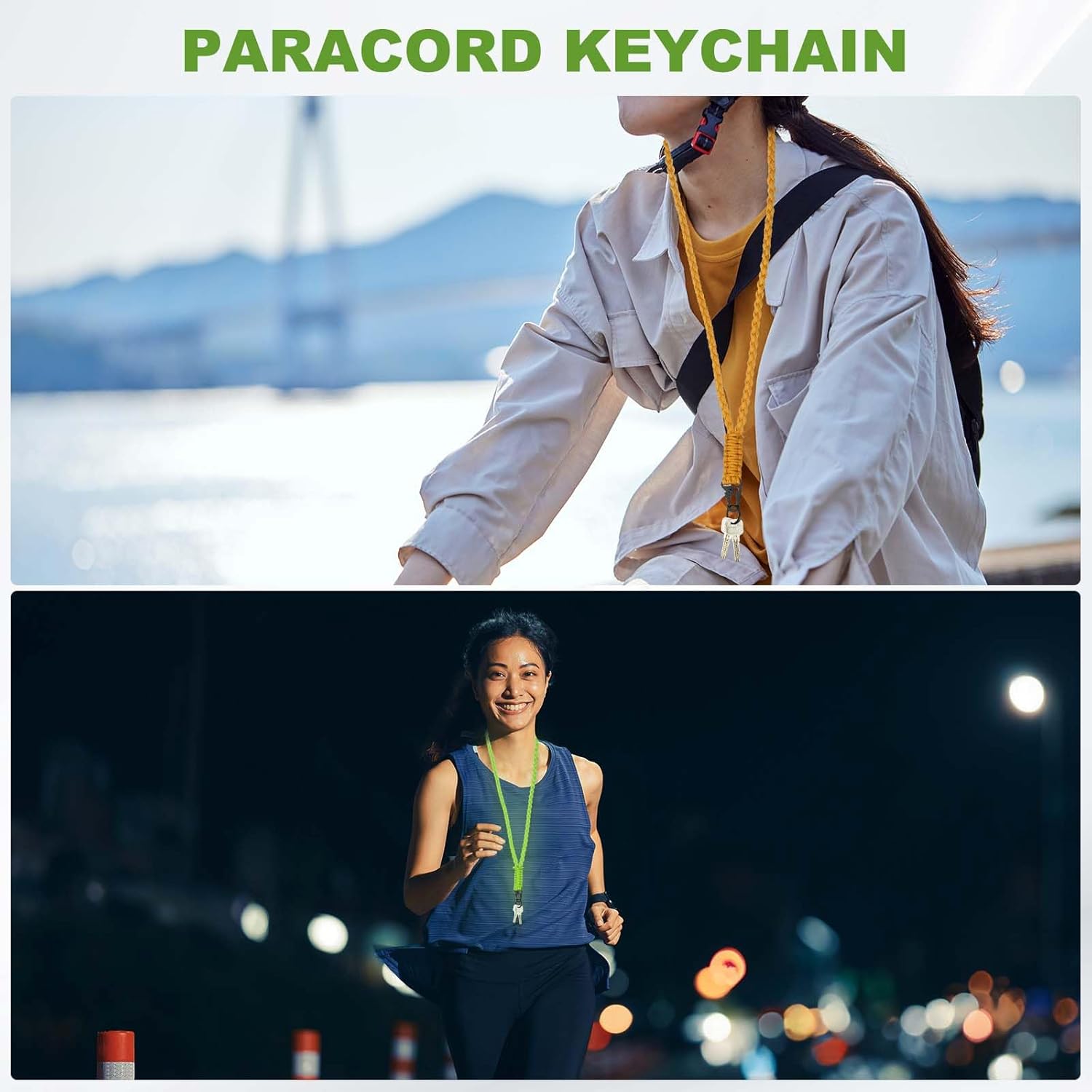 Paracord Lanyard, 550 Keychain Lanyard Heavy Duty Necklace Keychain Braided Wrist Strap for Men Women Outdoor Activity Survival Key Whistle Rope ID Badge (2 Pack, Camouflage Green) - Image 6