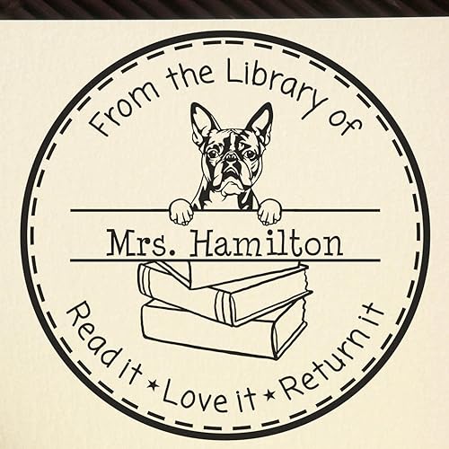 Biblioteca de sellos personalizados para profesores de Boston Terrier Peeking Dog autoentintado, disponible en 11 colores de tinta, regalo