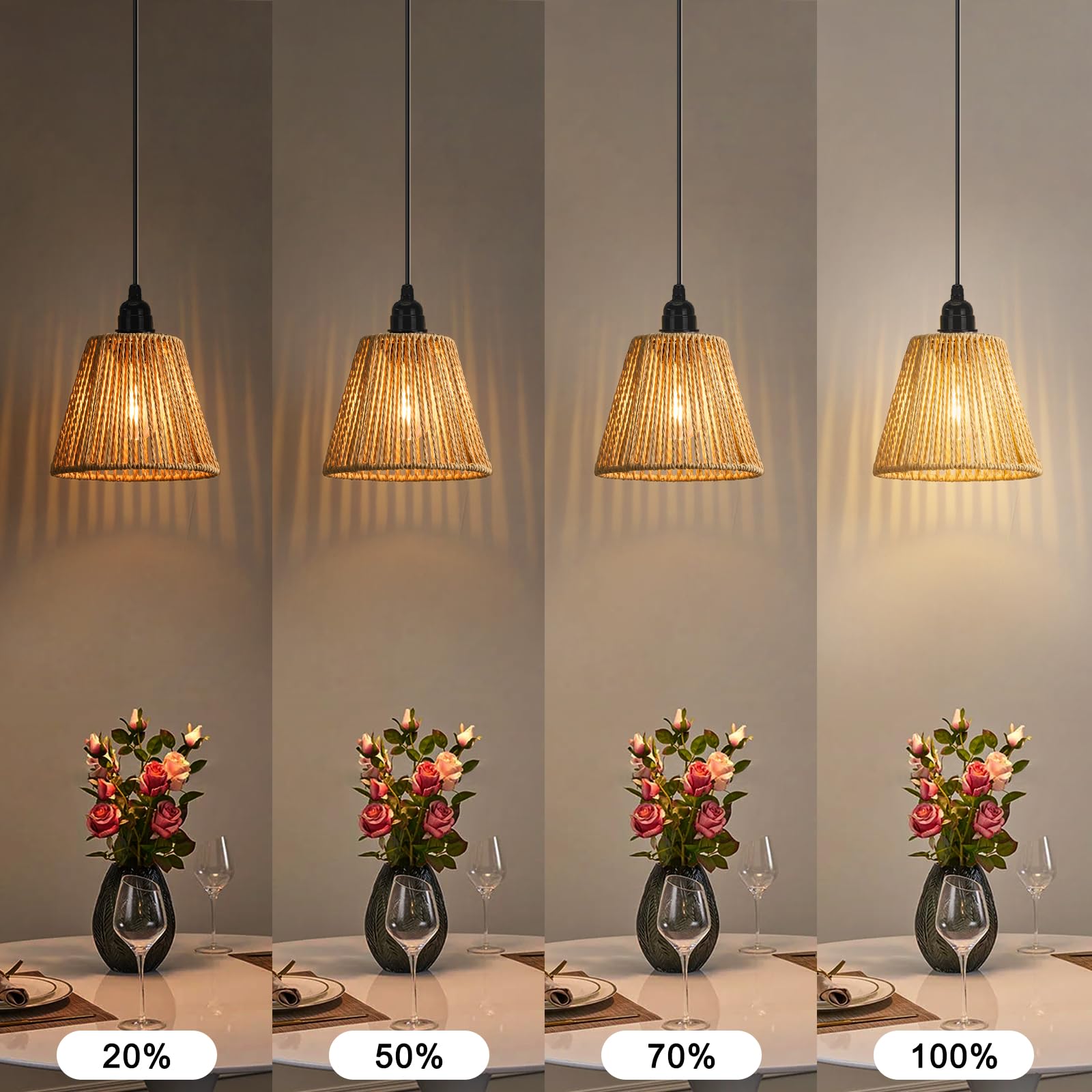 Lightess 3x Pendelleuchte Akku Hängelampe dimmbar Hängeleuchte Boho IP65 | Rattan-Lampenschirm, ohne Stromanschluss, Fernbedienung dimmbar 4 Stufen & Timer für Garten, Terrasse, Schlafzimmer, Esstisch