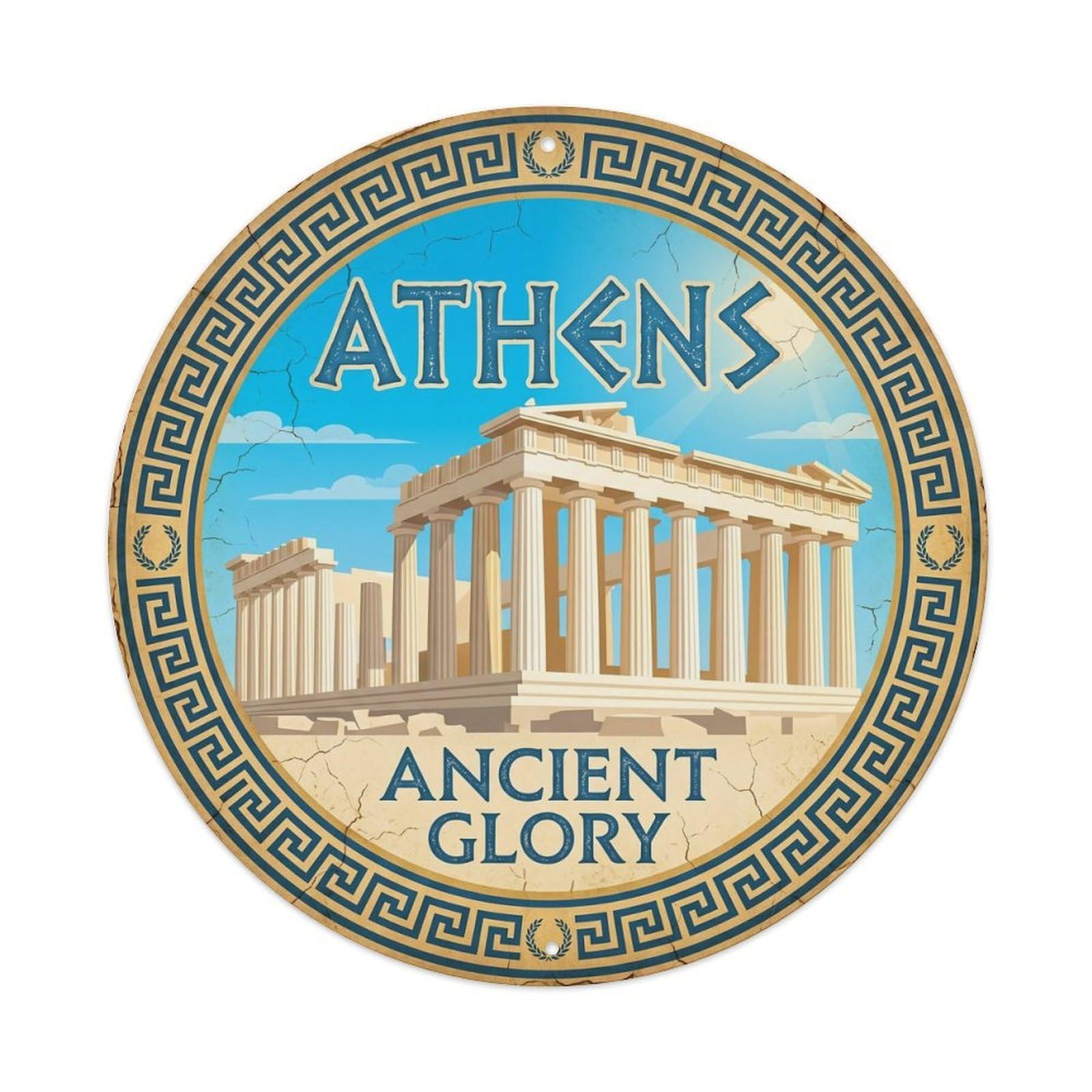 Vintage Travel Athens Acropolis Greece Metal Tin Sign Plaque Wall Decor for Cafe, Club Bar, Office, Home Garden Round Metal Poster 8x8Inch