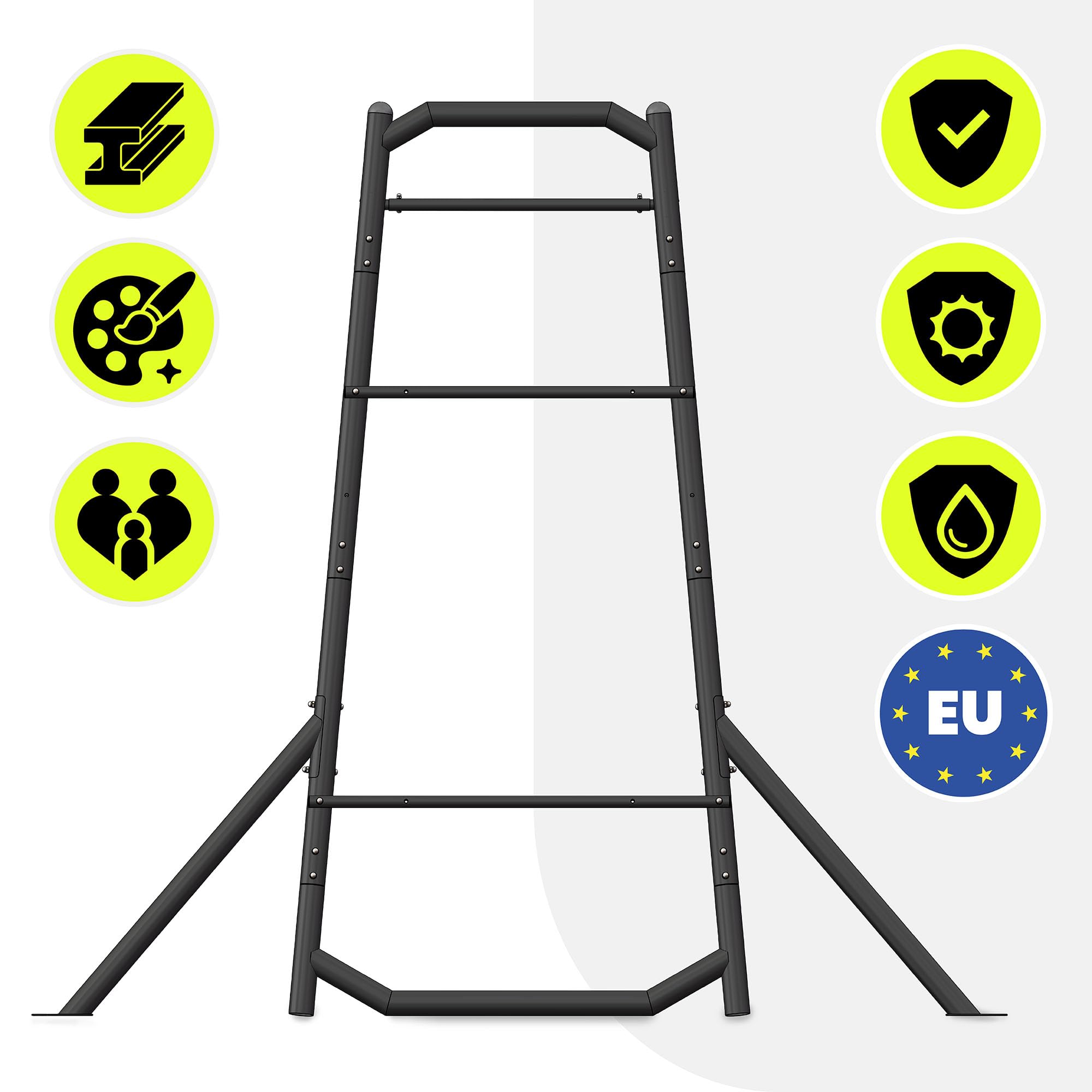 HyperMotion Scala da Ginnastica da Esterno in Metallo per Bambini e Adulti; Struttura Robusta con Ancoraggio al Suolo; Portata Fino a 200 kg; Resistente alle Intemperie; Finitura Nera per Giardino