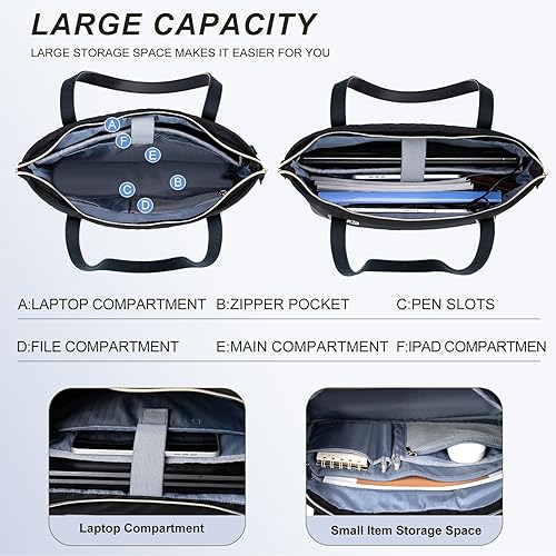 Miniatura 2 de VANKEAN Bolsa para laptop para mujer, bolsa de trabajo de 15.6 pulgadas, bolsa de hombro impermeable para computadora con puerto USB, bolsa grande