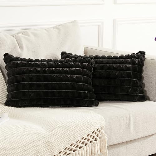 Juego de 2 fundas de almohada de felpa de piel sintética de 12 x 20 pulgadas, fundas de almohada cuadradas decorativas suaves y acogedoras para