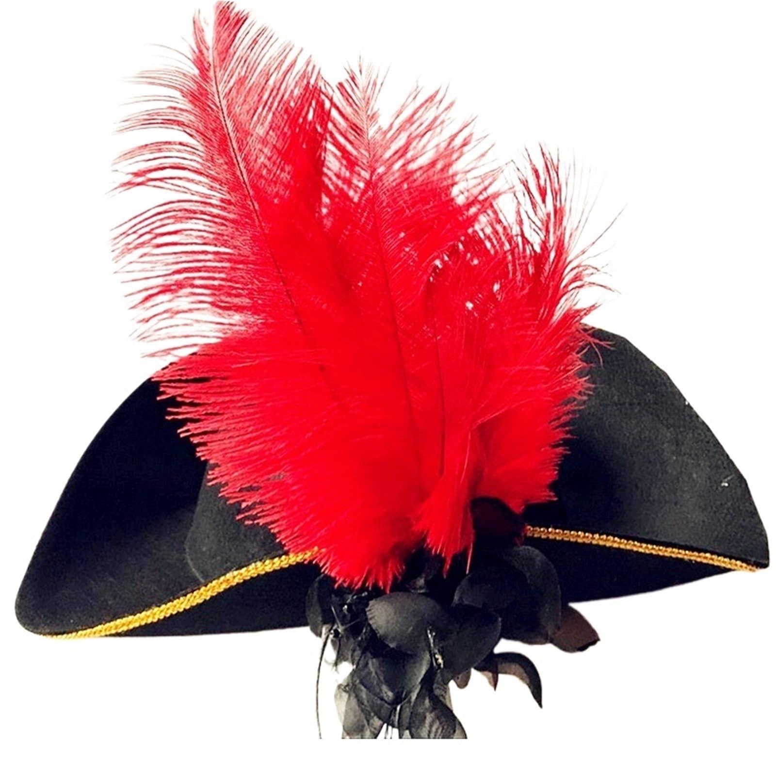 Cappello Pirata Cappello a triangolo da pirata, stile country, nero, antico, vintage, con piume, corte, cilindro, cosplay, musicale