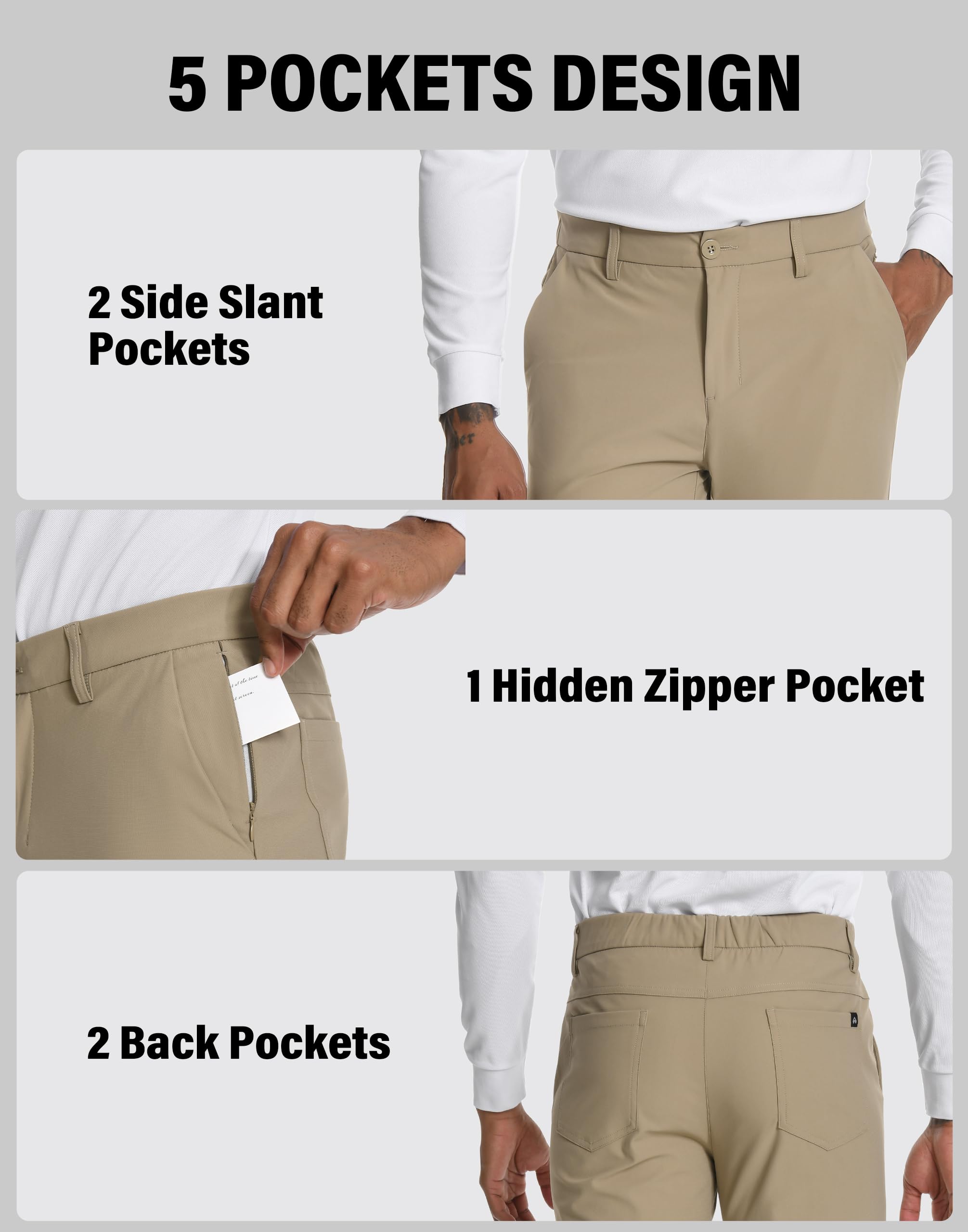 Pioneer Camp Pantaloni da golf da uomo, elasticizzati, traspiranti, lunghi, con elastico in vita e 3 tasche funzionali, cachi, 34 W/32 L
