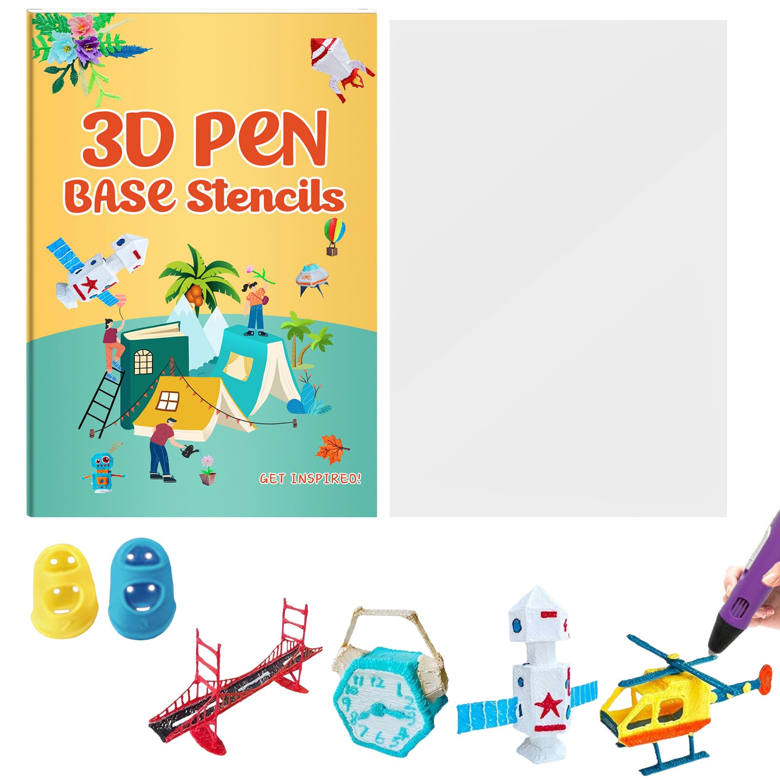 3D Pen Printing Drawing Book,3D Painting Graffiti Stencils with a Clear Plate and Finger Caps, Painting Graffiti Template,Colorful 65 Patterns Thick Paper Templates,Drawing Teaching Tools for Kids