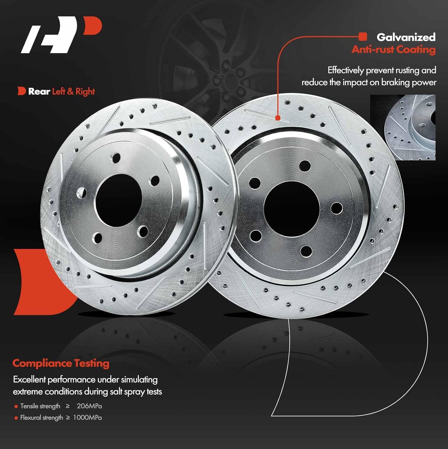 A-Premium 11.61 inch (295.00mm) Rear Drilled and Slotted Disc Brake Rotors + Ceramic Pads Kit Compatible with Select Ford and Mercury Models - Crown Victoria/Grand Marquis 2003-2011, 6-PC Set