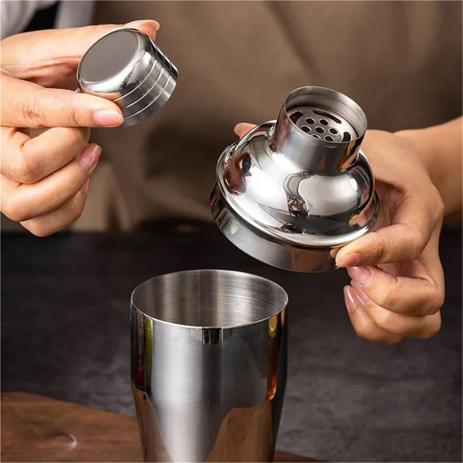Cocktail-Shaker Edelstahl Cocktail Shaker Mixer Wein Martini Shaker Wein Shaker Boston Barkeeper Drink Bar Zubehör Werkzeuge Cocktail Set(550ML)