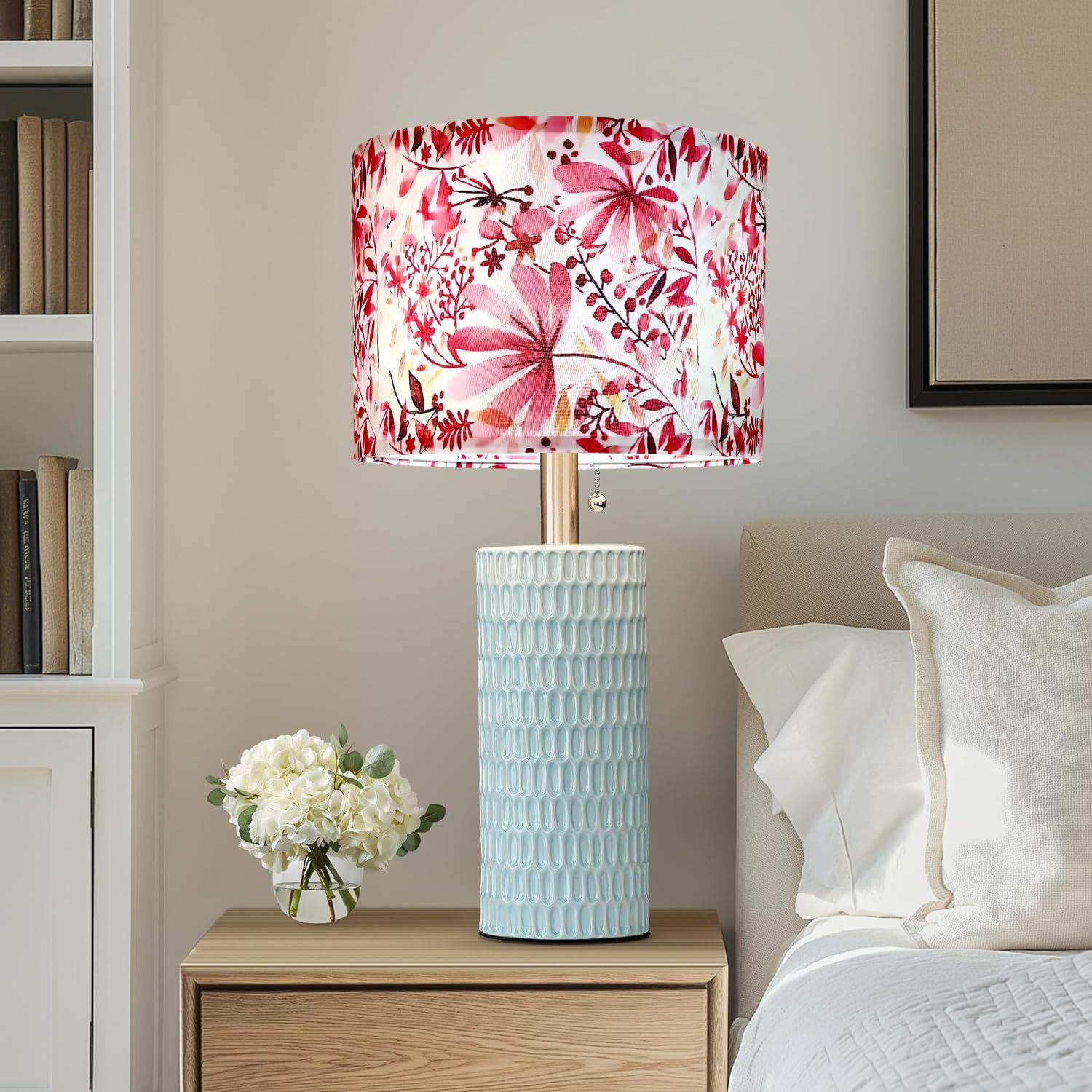 Drum Lamp shades Set of 2,Red Maple Leaf Pattern Lamp Shades for Table Lamps Floor Lamp,13" Top X 13" Bottom X 10" High Large Fabric Lamp Shades,Easy Assembly Replacement Lampshades