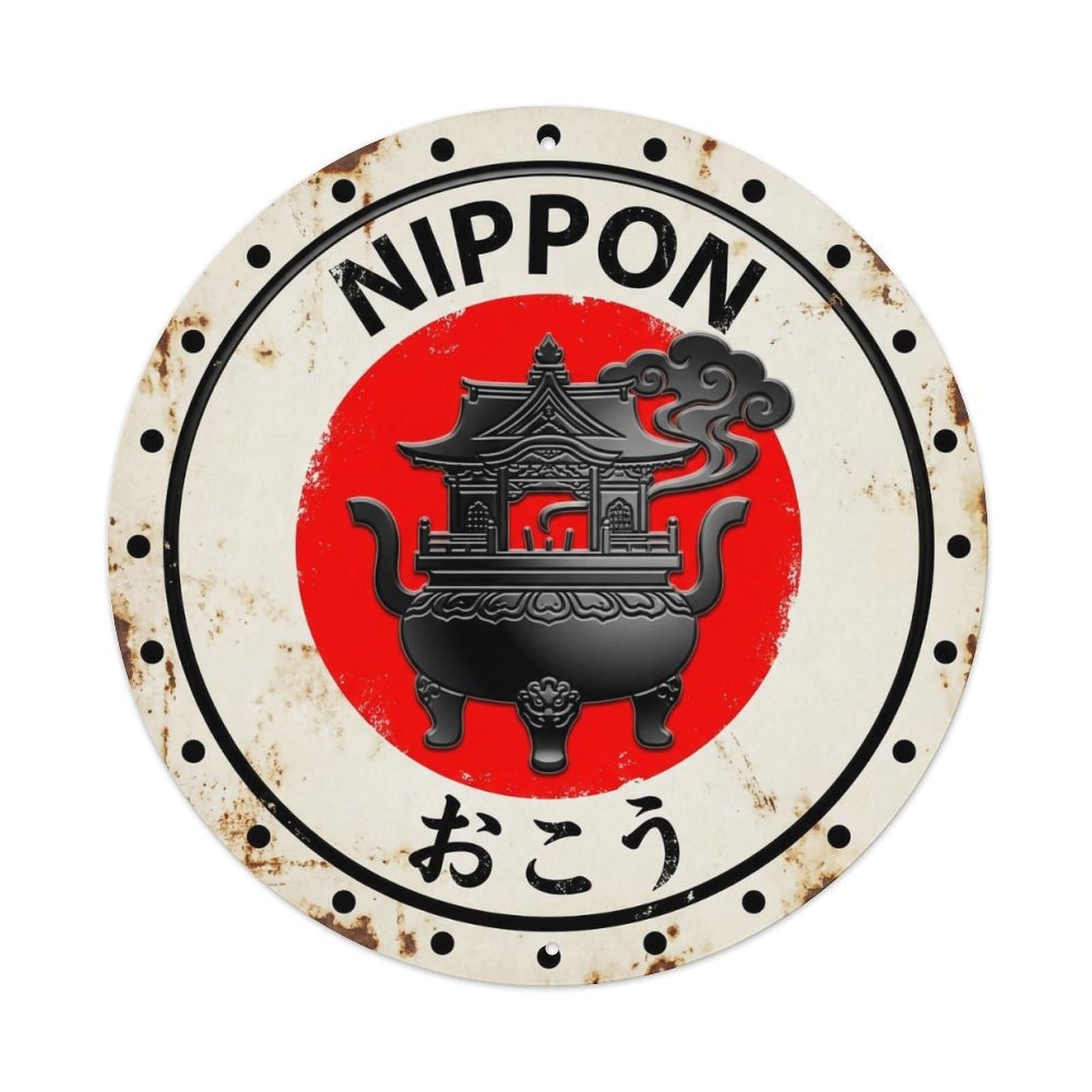 Yrnq 8X8inch Vintage Style Shrine Incense Nippon Sacred Smoke Historic Metal Tin Sign