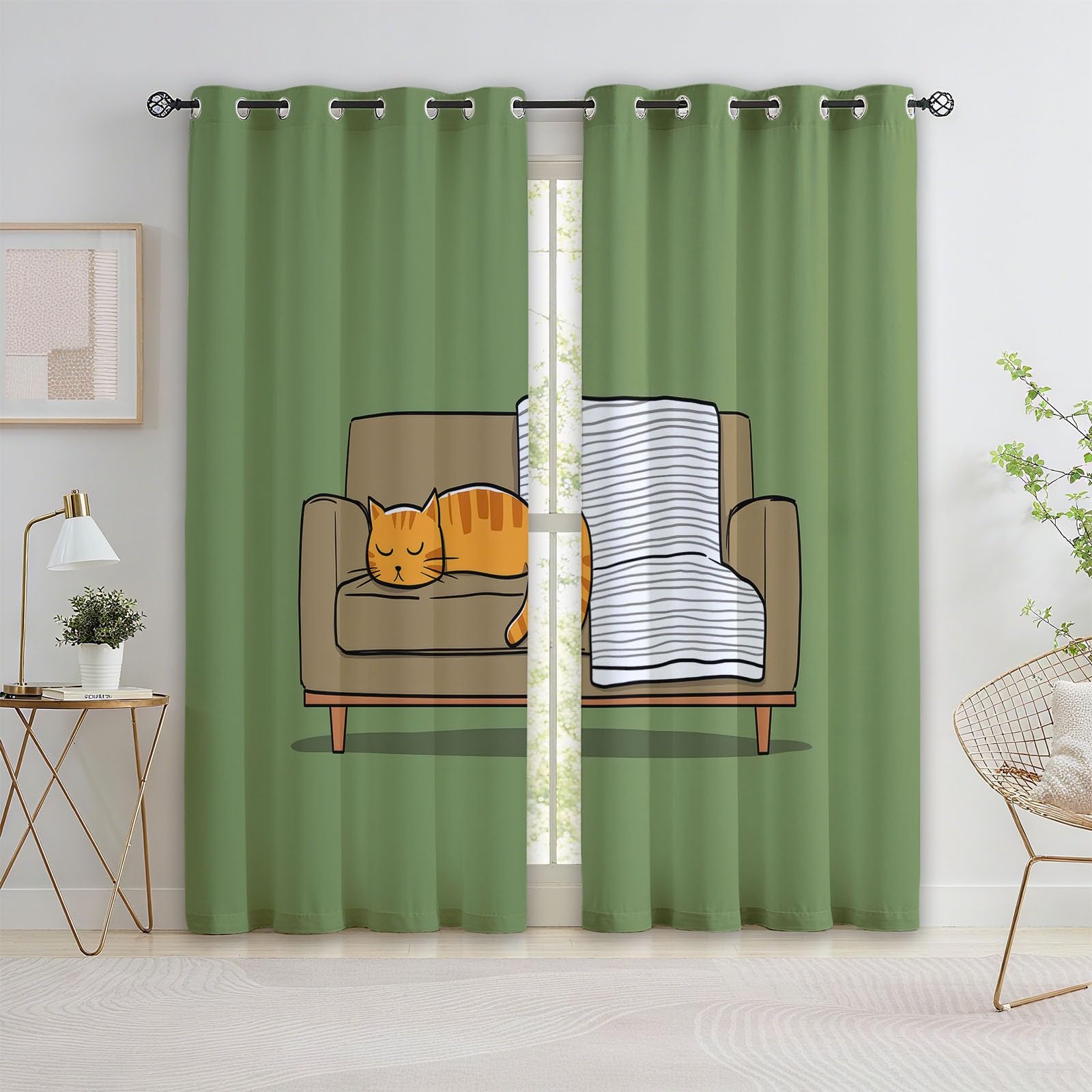 Rideau opaque thermique à motifs chat pour tamiser la lumière du salon ou de la chambre