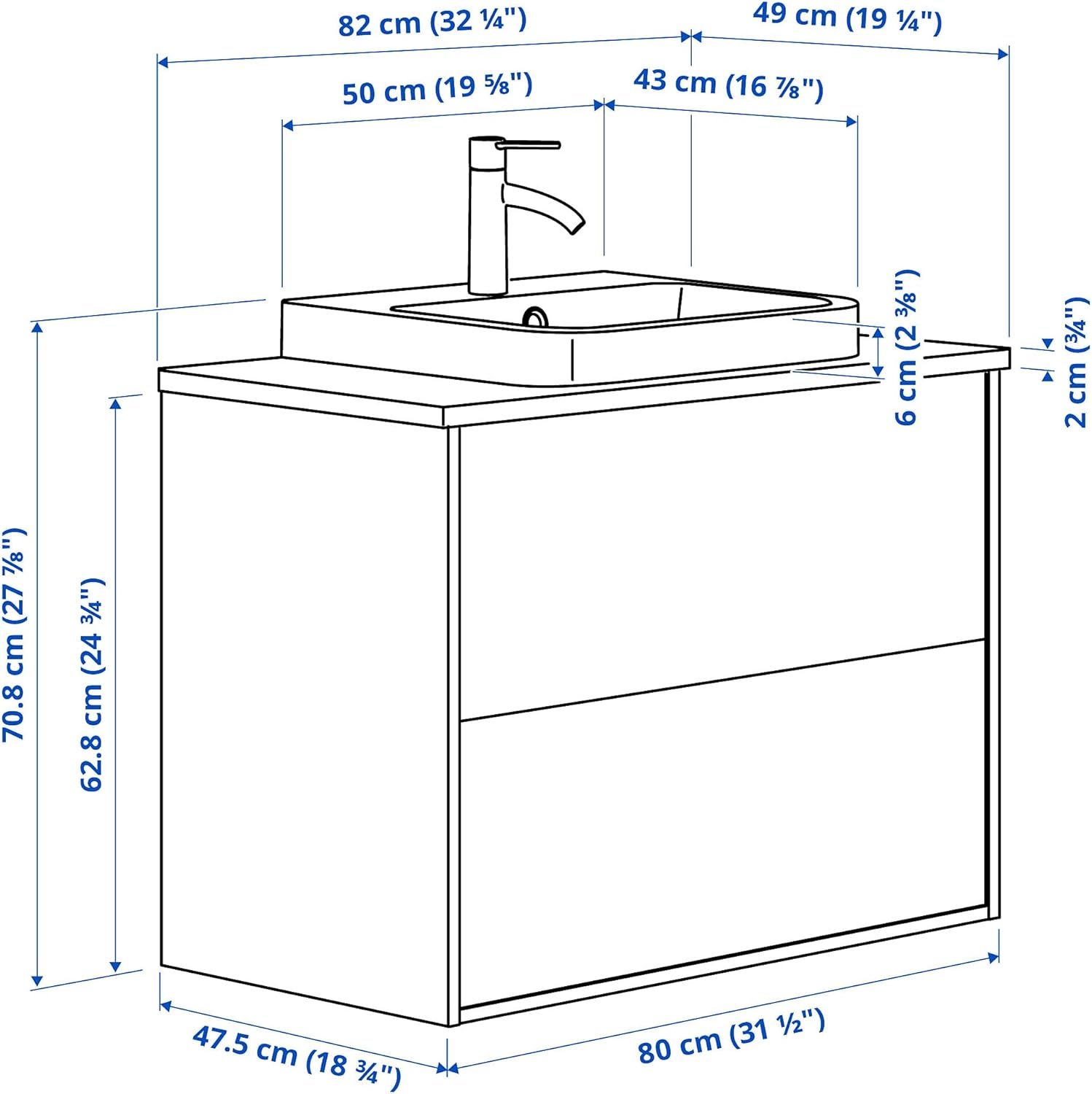 BACKSJÖN/ÄNGSJÖN Wash-stnd w drawers/wash-basin/tap, brown oak effect/white marble effect, 82x49x71 cm