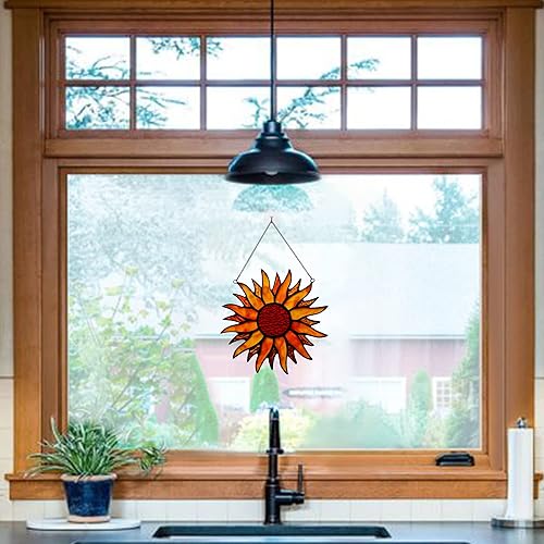Miniatura 4 de BOXCASA Colgantes de vitrales de sol, estilo Tiffany, atrapa el sol rojo, decoración de vitral hecha a mano para ventana, decoración del hogar para