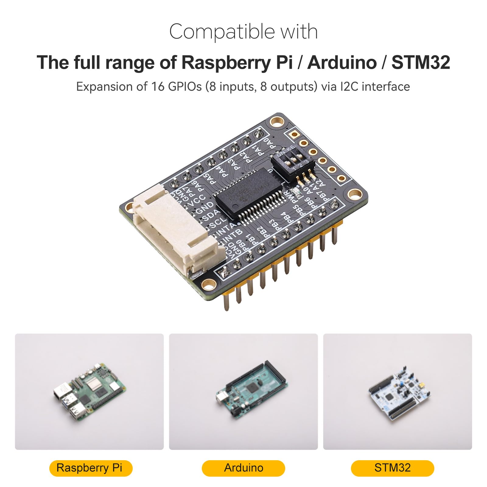 MCP23017 Modulo di espansione I/O - 16 pin GPIO, interfaccia I2C, interruttore DIP integrato a 3 cifre, compatibile con Raspberry Pi, Arduino, STM32 (3,3 V/5 V)