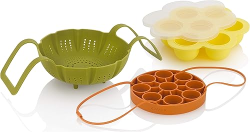 Miniatura 2 de Zavor Juego de silicona para uso diario  Cesta de vapor + estante de huevococina + molde de mordeduras de huevo para ollas a presión, ollas