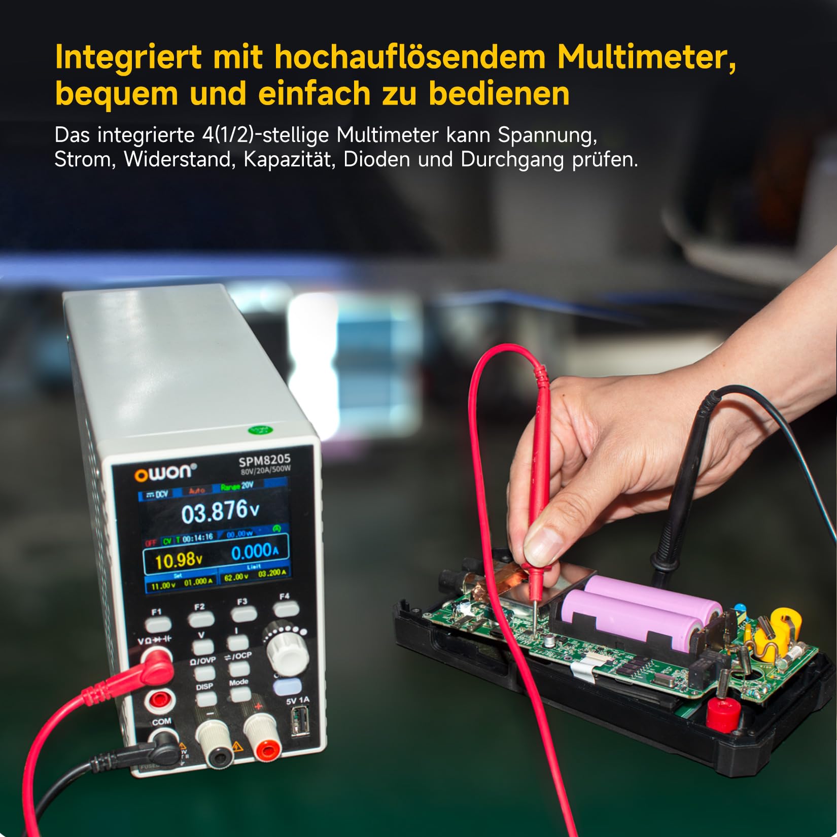 OWON SPM8205 Programmierbares Gleichstromnetzteil (0–80V, 0–20A) mit 4½-stelligem Multimeter,500W Ausgangsleistung, hoher Auflösung (10mV/1mA),USB/RS232/LAN&SCPI Unterstützung für Industrie und Labor