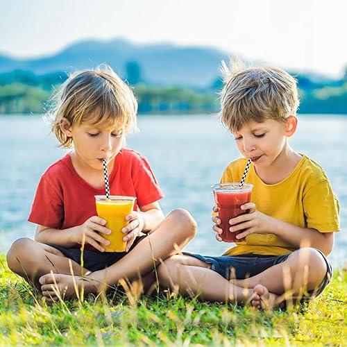 Vista 51 de ALINK 100 pajitas de papel a rayas blancas y negras, biodegradables desechables para Halloween, Navidad, cumpleaños, Año Nuevo, suministros de Rayas