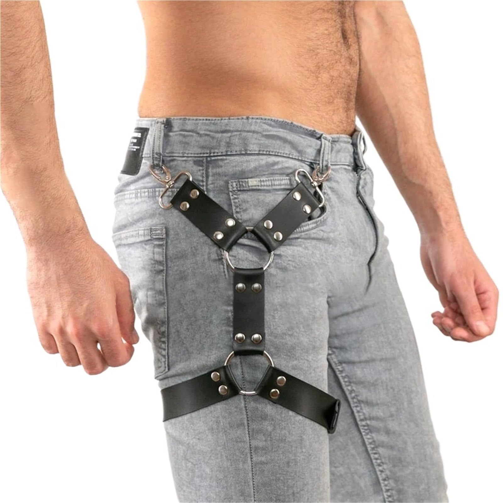 Sdiuakbv Unisex White Mens Suspenders Punk Suspender Men Leather Harness Garter Bondage Leg Belt Suspenders For Jeans Pants Gothic Accessories Adjustable Keychain(White)