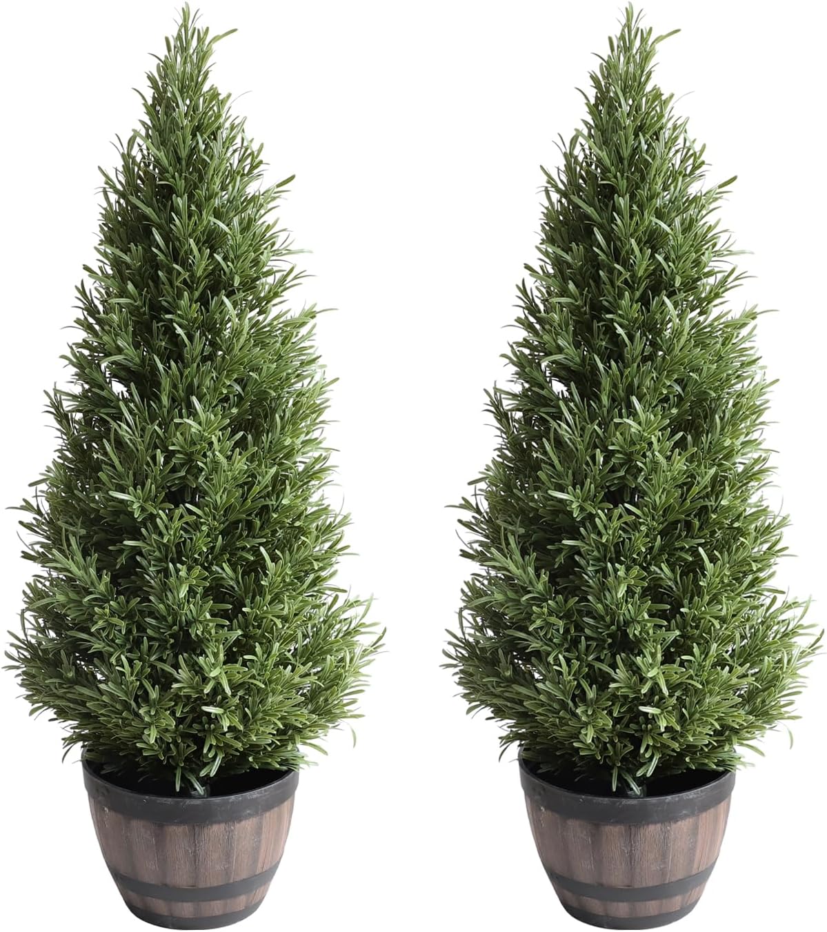 Faux Rosemary Topiary Tree in Pot - Realistic Artificial Bush Sculpture for Porch Decor, Indoor/Outdoor,35 inchs