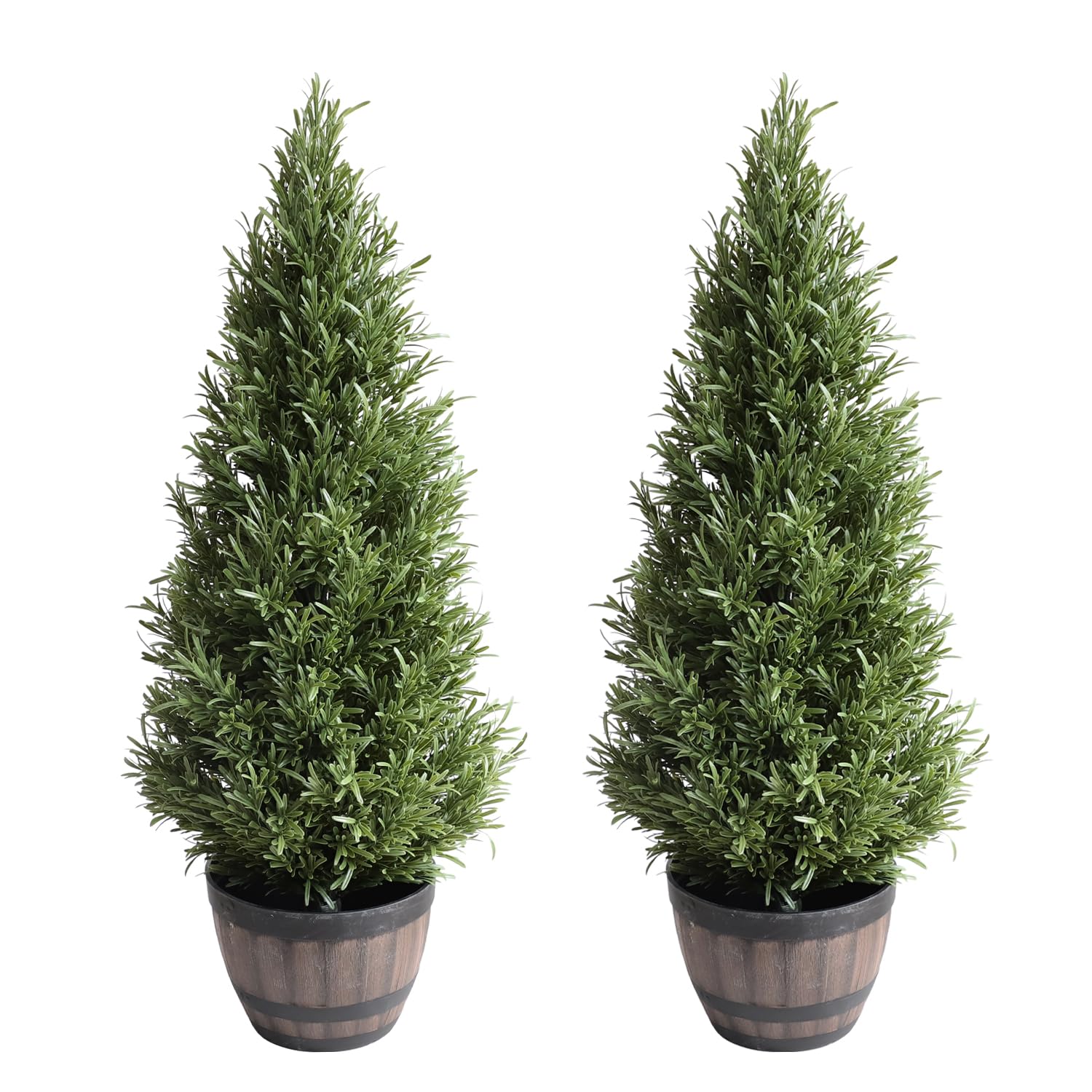 Faux Rosemary Topiary Tree in Pot - Realistic Artificial Bush Sculpture for Porch Decor, Indoor/Outdoor,35 inchs
