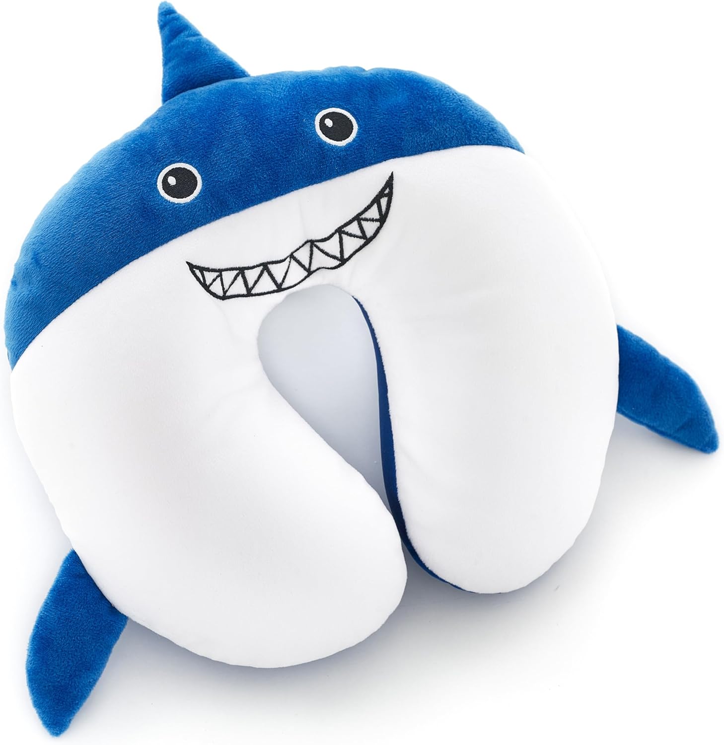 Kids Travel Neck Pillow – Cozy U-Shaped Soft Cushion, Cute Animal Design, Toddler Neck Support for Car, Plane, Train & Road Trips, Comfortable Travel Pillow for Boys & Girls, Machine Washable [SHARK ]