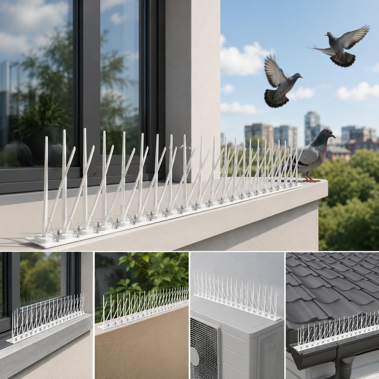 Bird Plastic Spikes (Pack of 5) with Double Sided Tap (12 x 4 inch), Anti Pigeon Spikes, Birds Protection & Pest Control Polycarbonate Spikes for Balcony, Window AC, Split AC, Railing-image-45