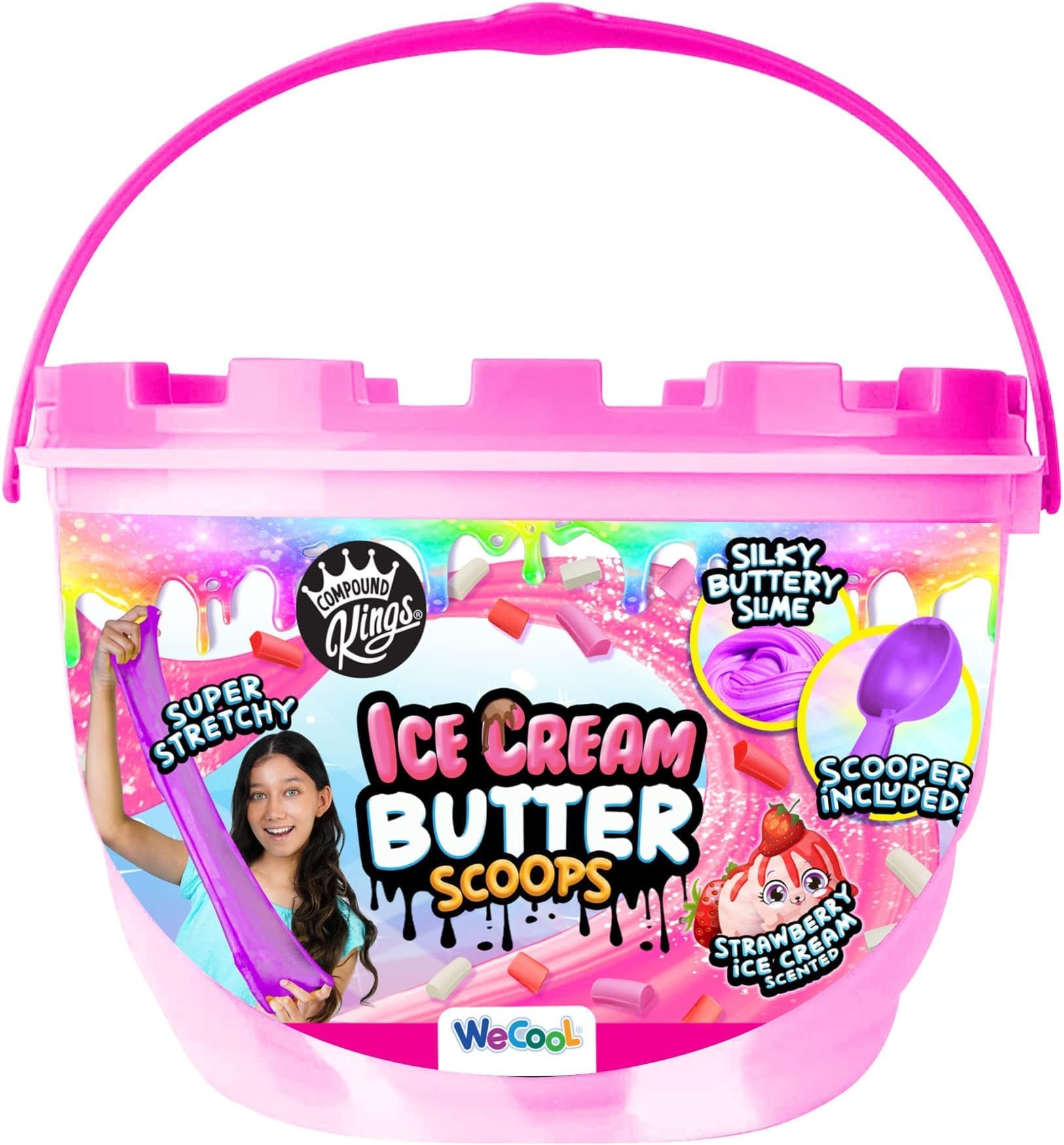 - Ice Cream Butter Cloudz Scented Large Slime Bucket for Kids – Soft, Squishy, Non-Toxic Sensory Toy | Strawberry Shortcake, Pink & White Swirl Gift Set