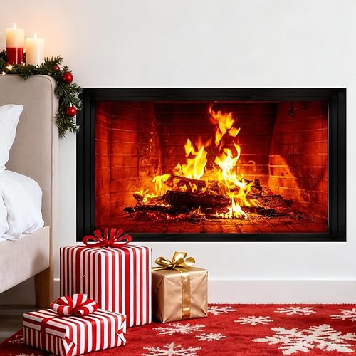 Miniatura 7 de Calcomanías de pared grandes para chimenea, calcomanías de pared de Navidad 3D, calcomanías de fuego para paredes, calcomanías navideñas para