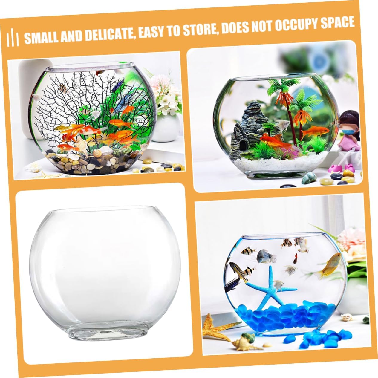VICASKY Transparent Glass Fish Bowl Small Desktop Fish Tank for Hydroponic Plants and Table Adornment Terrarium Decoration for Home and Office