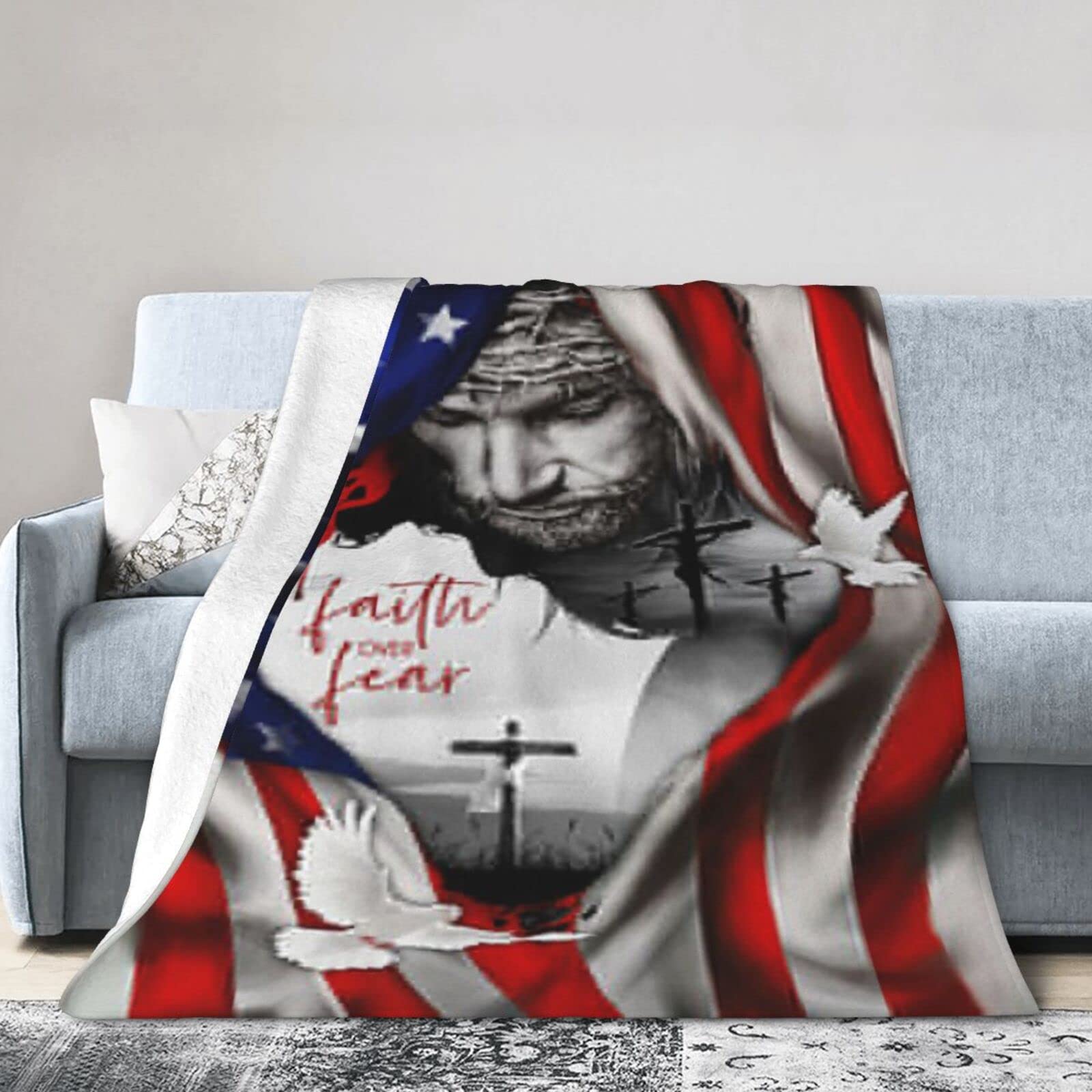 Lsjuee Flannel Fleece Blanket 50"X40" God Faith Over Fear Sofa Throw Blanket Quality Ultra-Soft Travel Winter Blankets for Mens Keep Warm