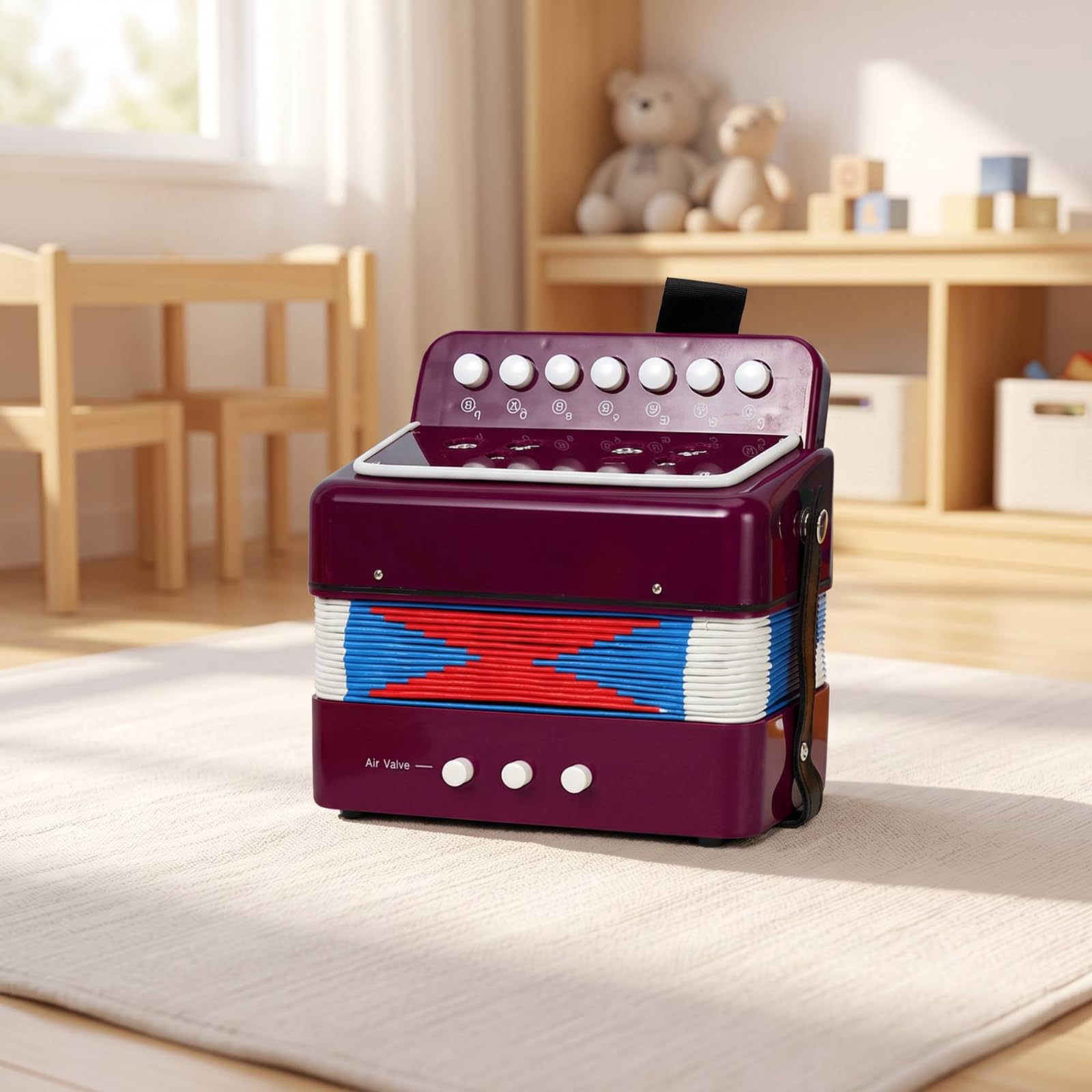 kowaku Accordéon à 7 Touches sans Pile Accordéon Jouet Compact Instrument Musique pour Enfants, École , Rose