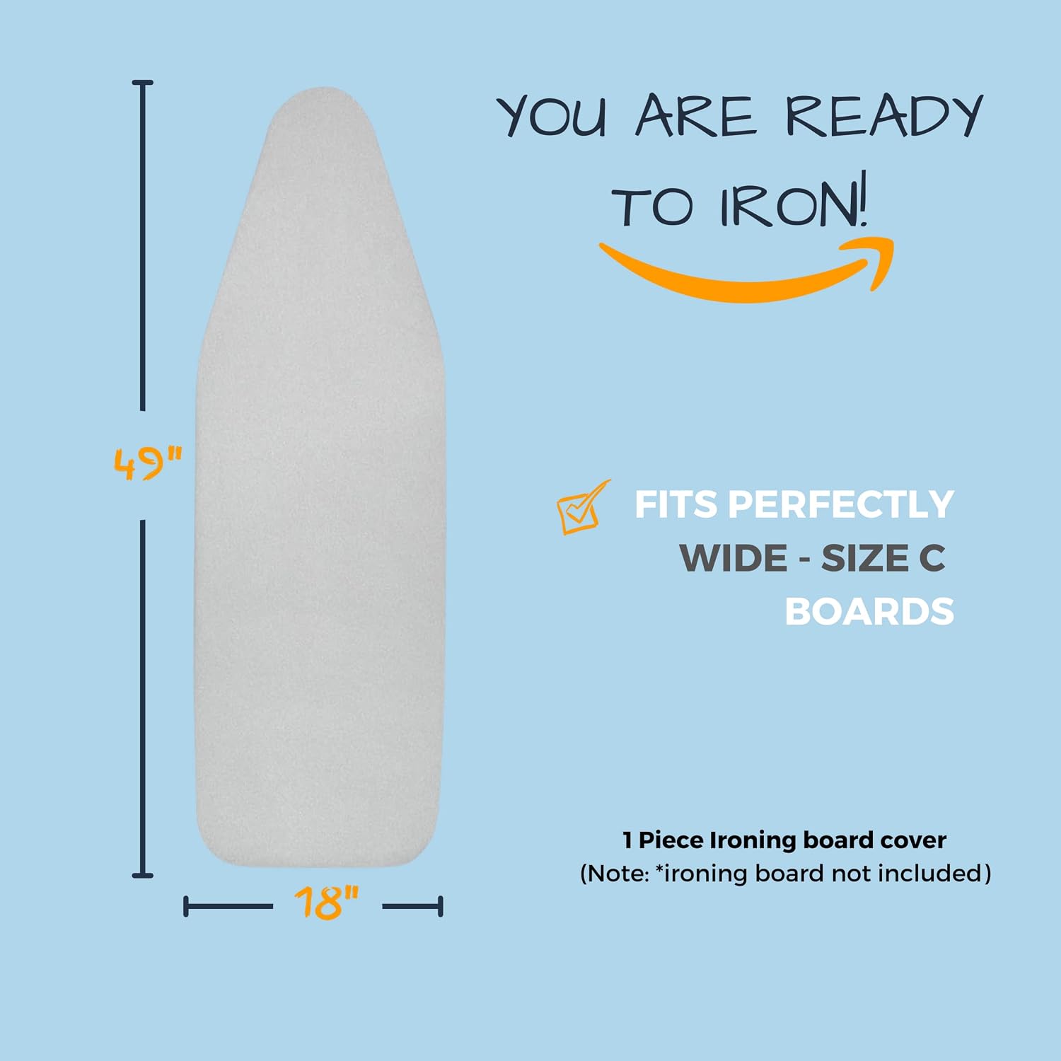 SAVUK Ironing Board Cover and Pad Standard Size 18x49 inch,Large Extra Wide, Adjustable Elastic Edge Fit, Extra Thick, Heat Reflective, Non Stick Scorch and Stain Resistant (18" X 49", Silver)