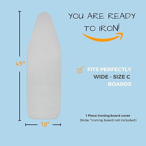 Miniatura 6 de SAVUK Funda para tabla de planchar y almohadilla de tamaño estándar de 18 x 49 pulgadas, grande extra ancha, ajuste de borde elástico ajustable,