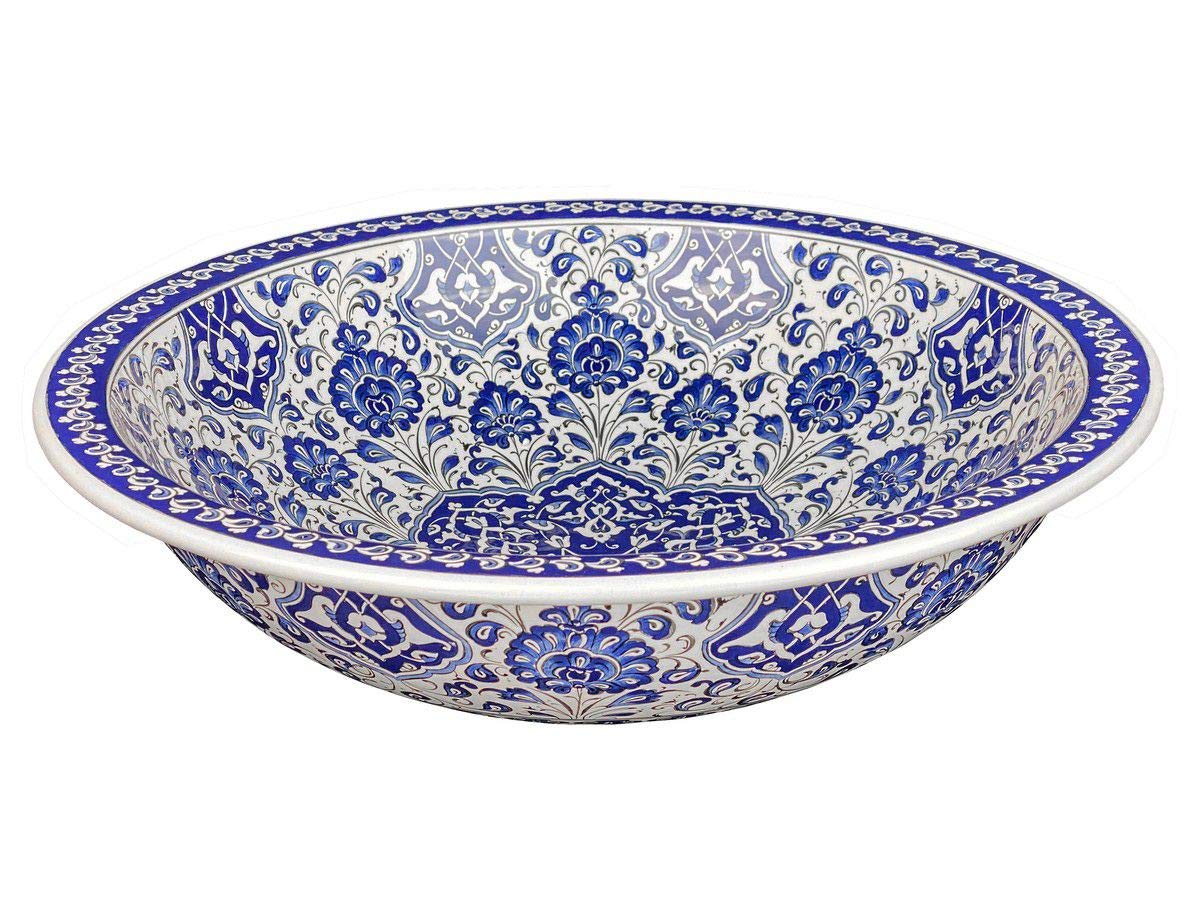 Cerames Lavabo de cerámica Iznik Gece - Lavabo turco moderno de cerámica para cuarto de baño, aseo, aseo de invitados, restaurante y hotel | Lavamanos sobre encimera y empotrado redondo 48 x 13 cm