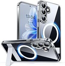 CANSHN Case with Stand for Samsung Galaxy S24, Military Protection, Shockproof, Compatible with MagSafe (No. 1 Magnetic Force, Camera Protection) - Transparent