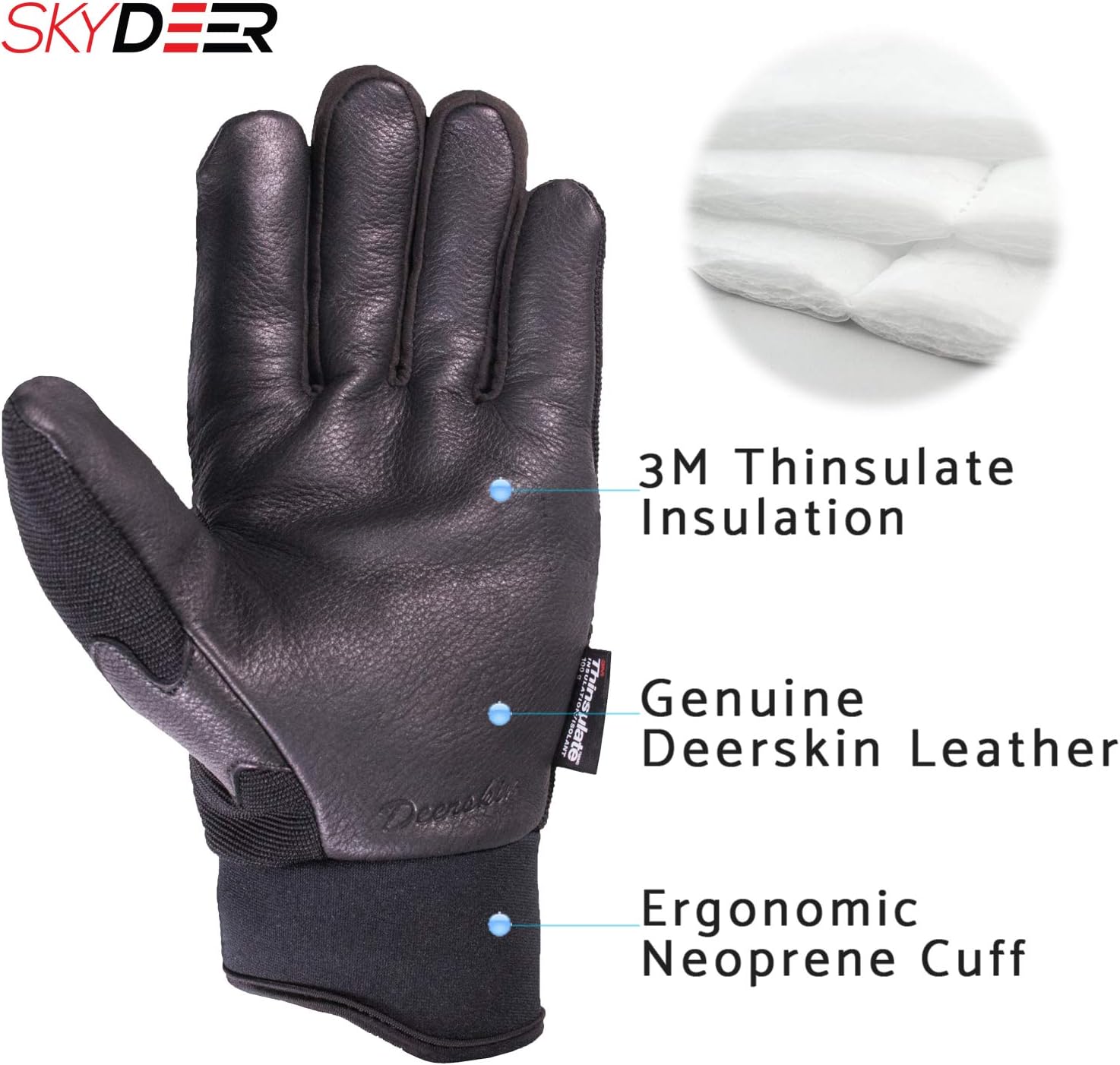 SKYDEER Full Deerskin Leather Winter Drive Work Gloves, Extra Soft 100G 3M Thinsulate, Thermal Insulated Gloves (SD2211T) - Image 4