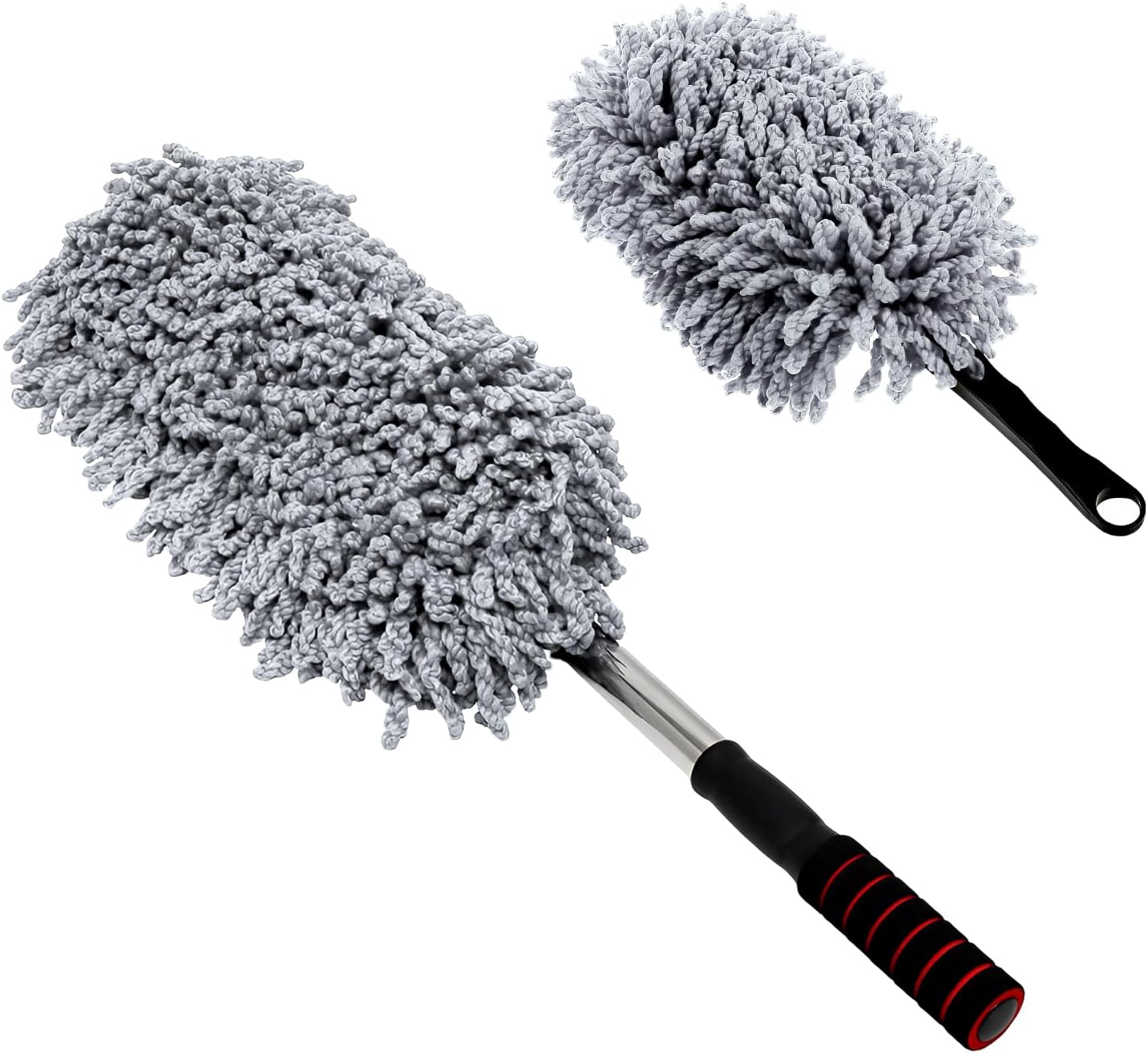 2 PCS Microfiber Car Dusters, Scratch Free Auto Exterior Dust Brust Set with Extendable Duster, Multipurpose Soft Brushes Dusting Supplies for Cars Trucks SUVs Motorcycles (Gray)