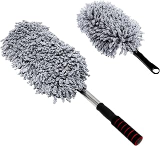 2 PCS Microfiber Car Dusters, Scratch Free Auto Exterior Dust Brust Set with Extendable Duster, Multipurpose Soft Brushes Dusting Supplies for Cars Trucks SUVs Motorcycles (Gray)