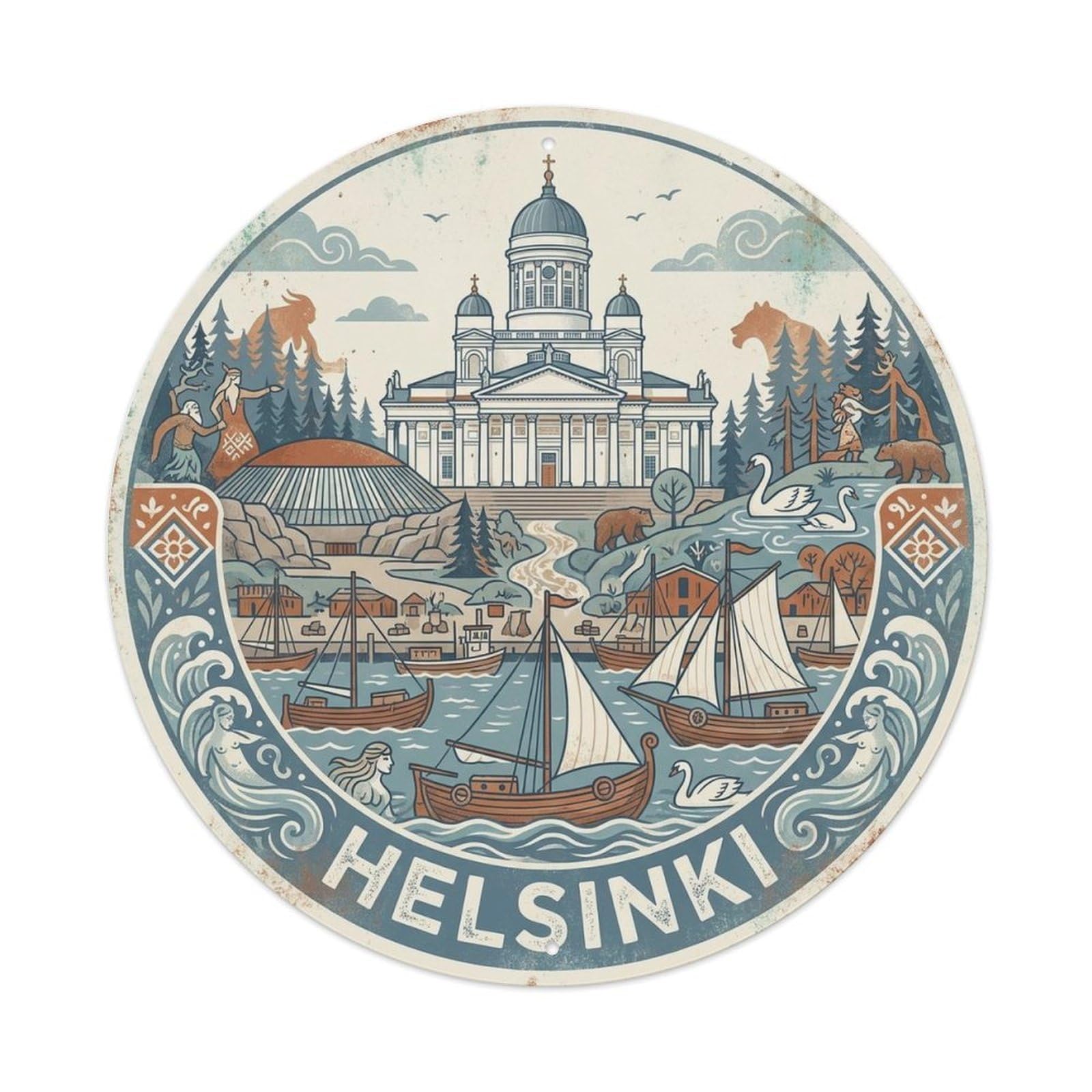 Helsinki Finland Vintage City Travel Landmark Metal Tin Sign