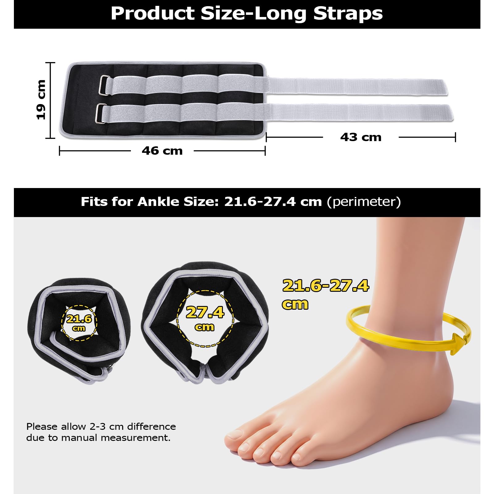 Pesas de tobillo para mujeres, hombres y niños, 5 kg x 2 pesas de entrenamiento de fuerza para pierna/muñeca/brazo con correa ajustable para pilates, correr, gimnasia, aeróbicos, terapia física