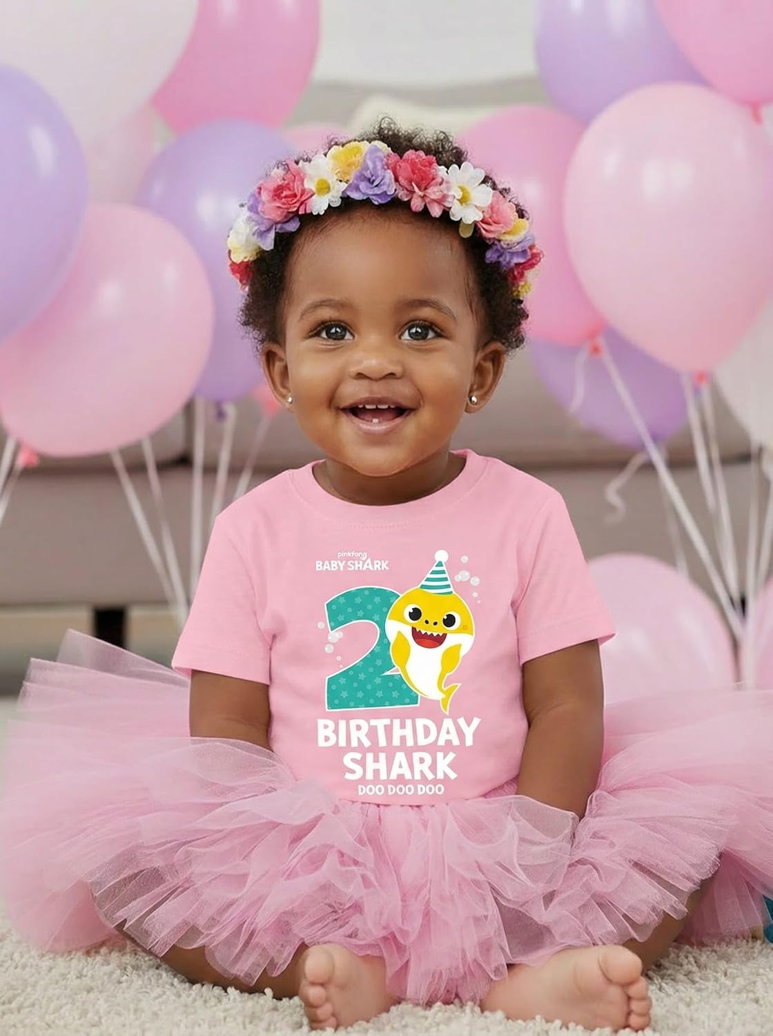 Tstars Official Baby Shark 2nd Birthday Shirt - Toddler Boy or Girl Birthday Outfit, Age 2 - Soft Premium Party Tee Pinkfong
